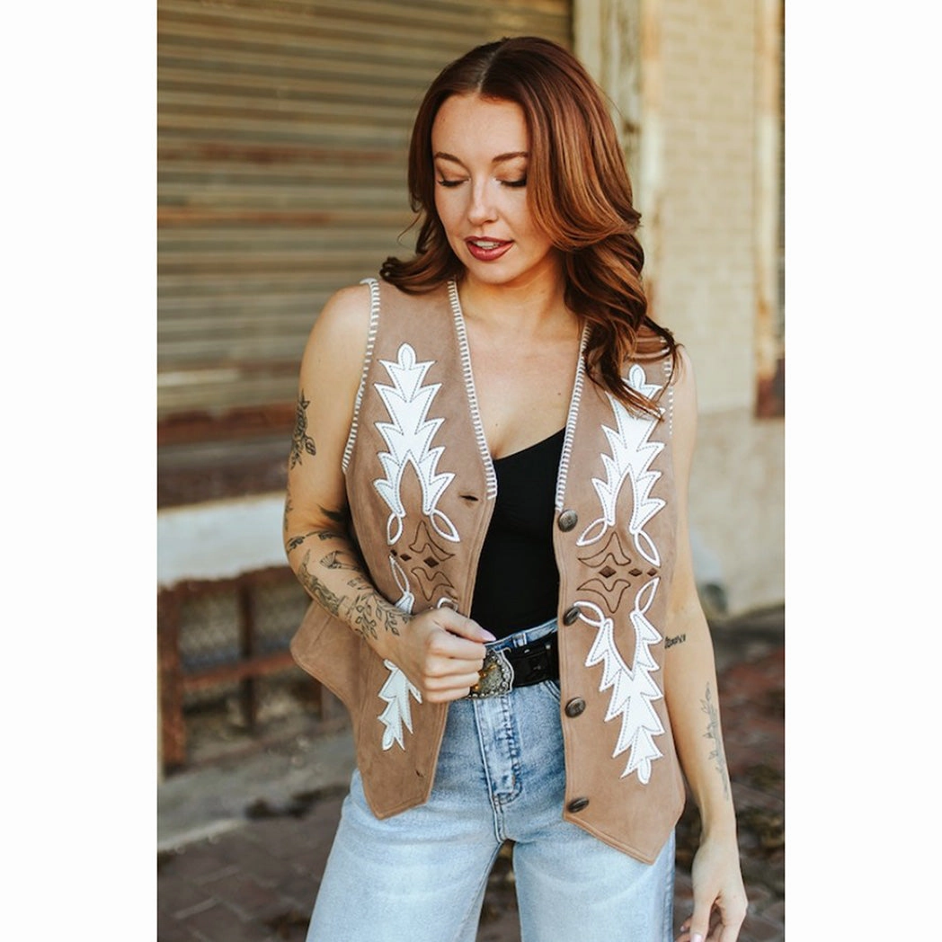 Stitched Look NonRestrictive Movement Design Women's Camel Suede Boot Stitch Vest