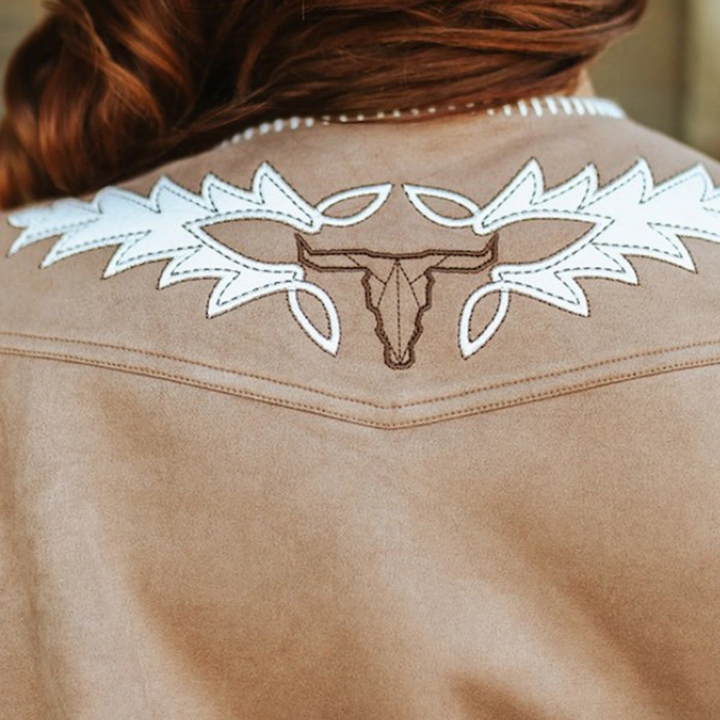 Women's Camel Suede Boot Stitch Vest Adjustable Cuffs