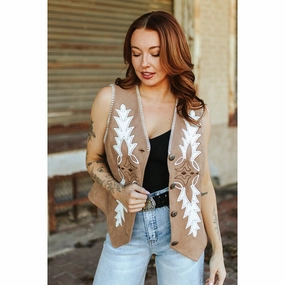 Stitched Look NonRestrictive Movement Design Women's Camel Suede Boot Stitch Vest