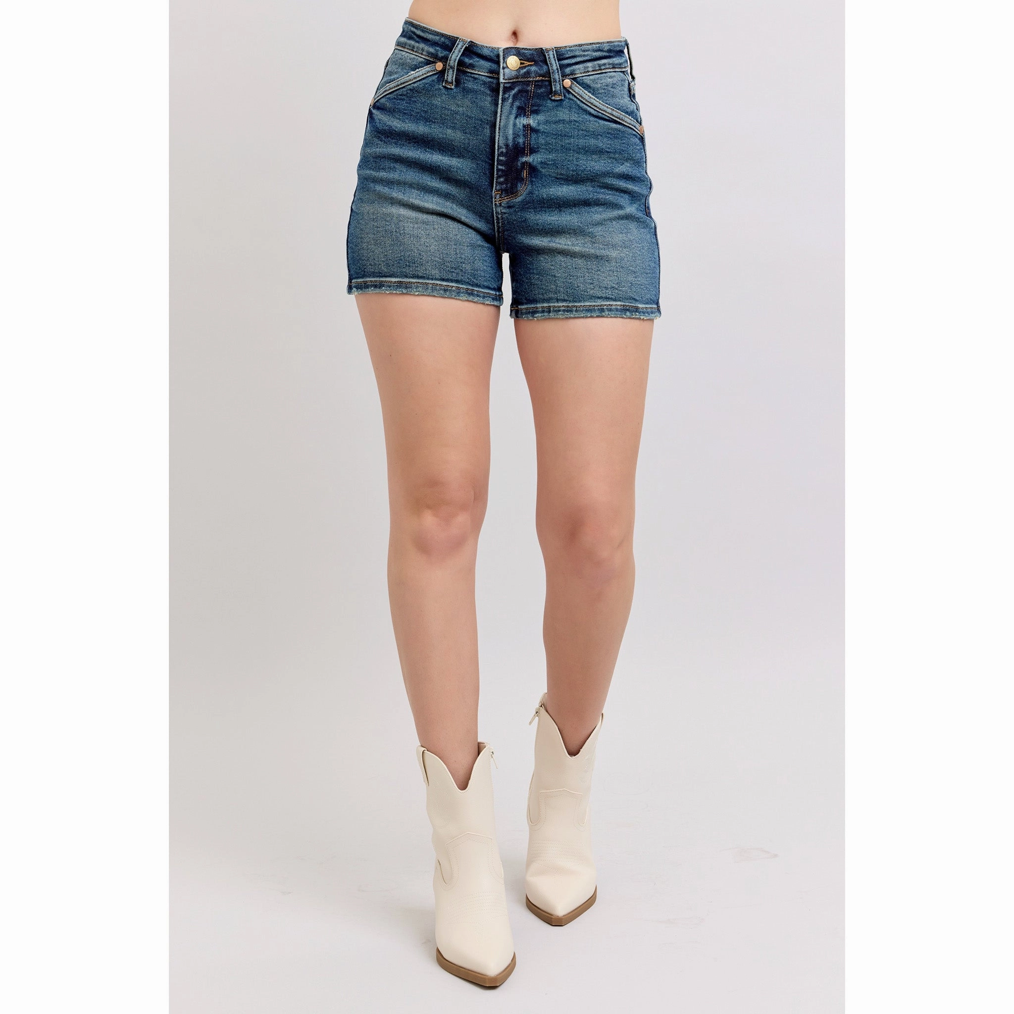 Women's Dark Wash Denim Shield Pocket Shorts Ready For All Urban Explorer Picnic Style