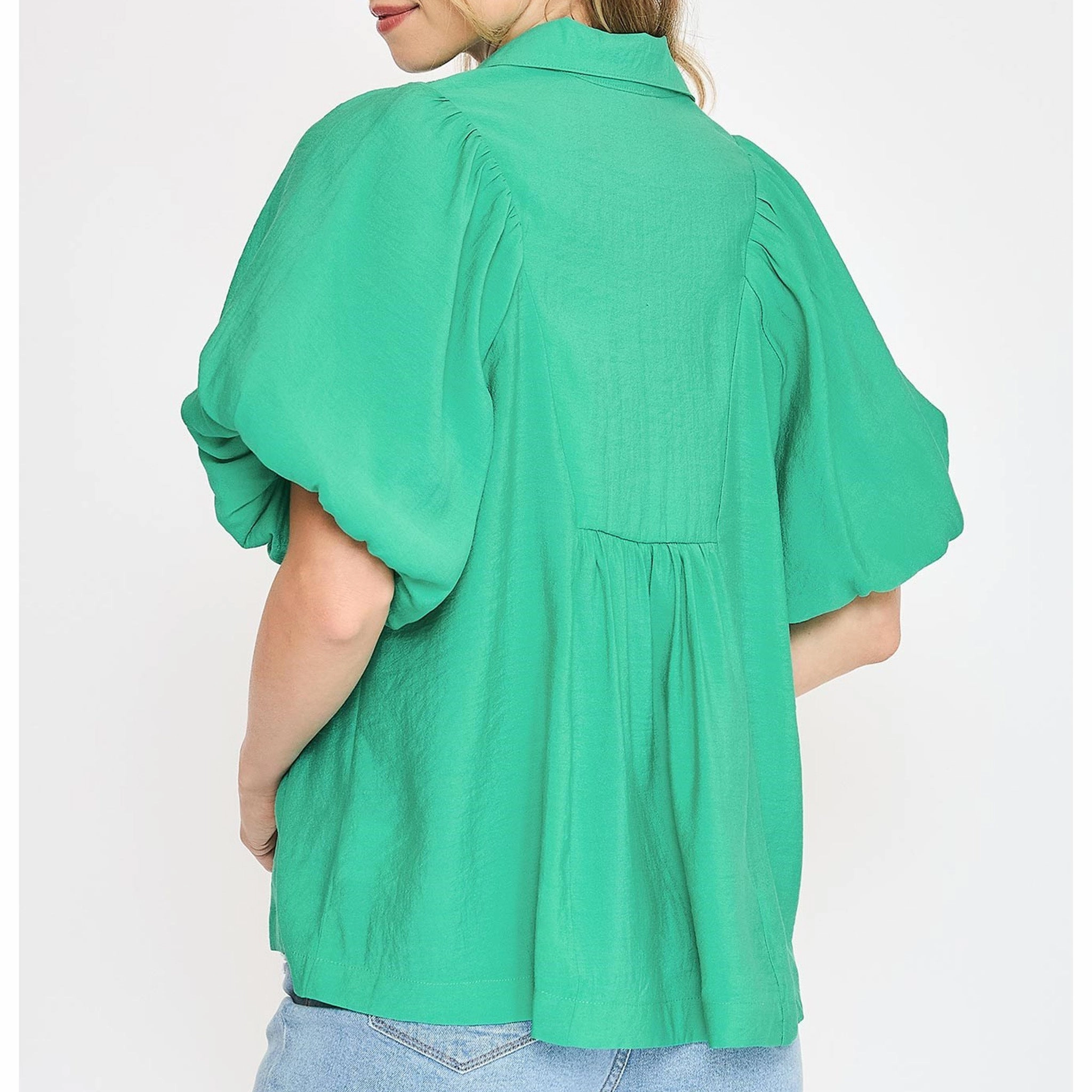 Women's Jade Colored Smocked Front Yoke Shirt Odor Neutralizing Technology