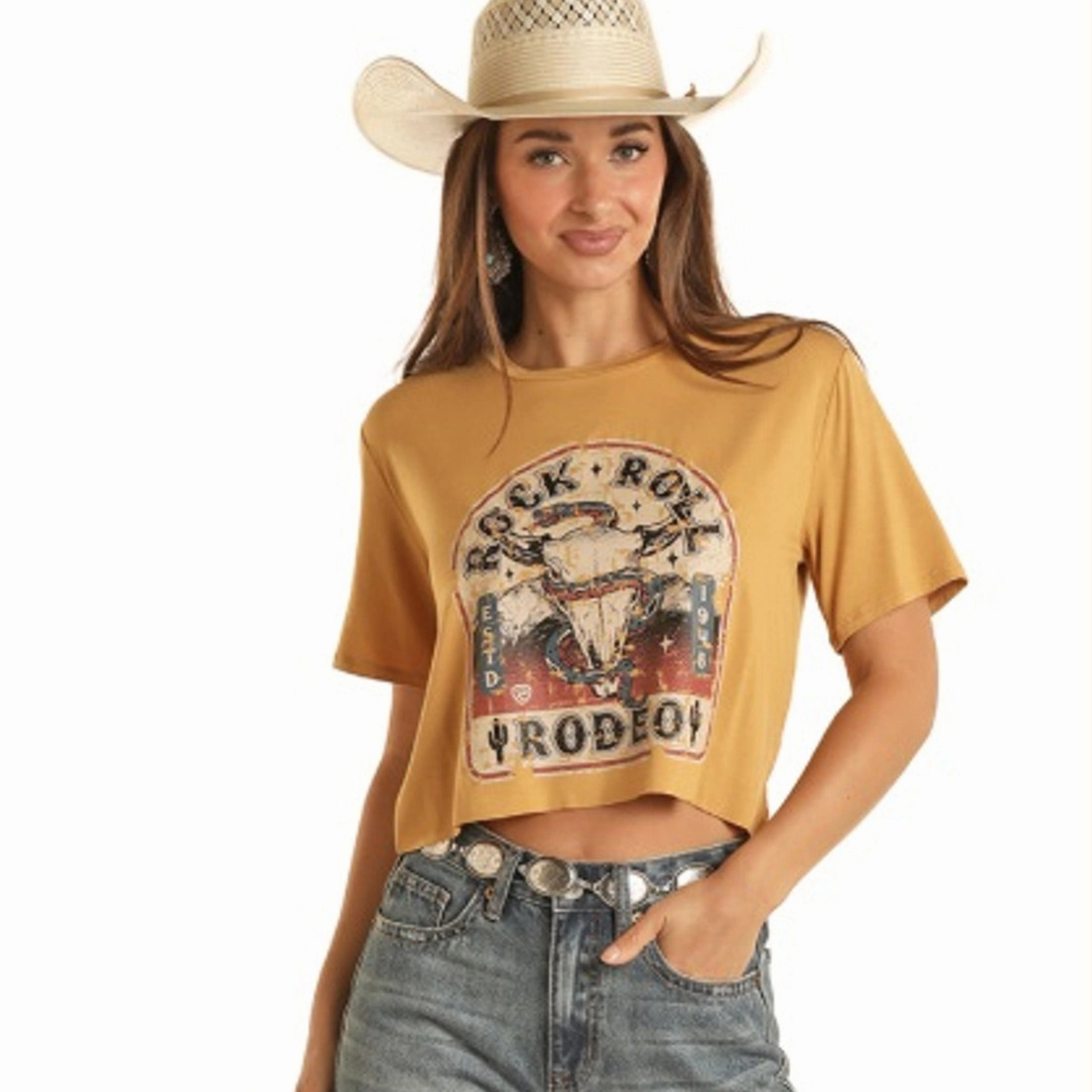 Comfortable Style Women's Mustard Rock & Roll Rodeo Tee