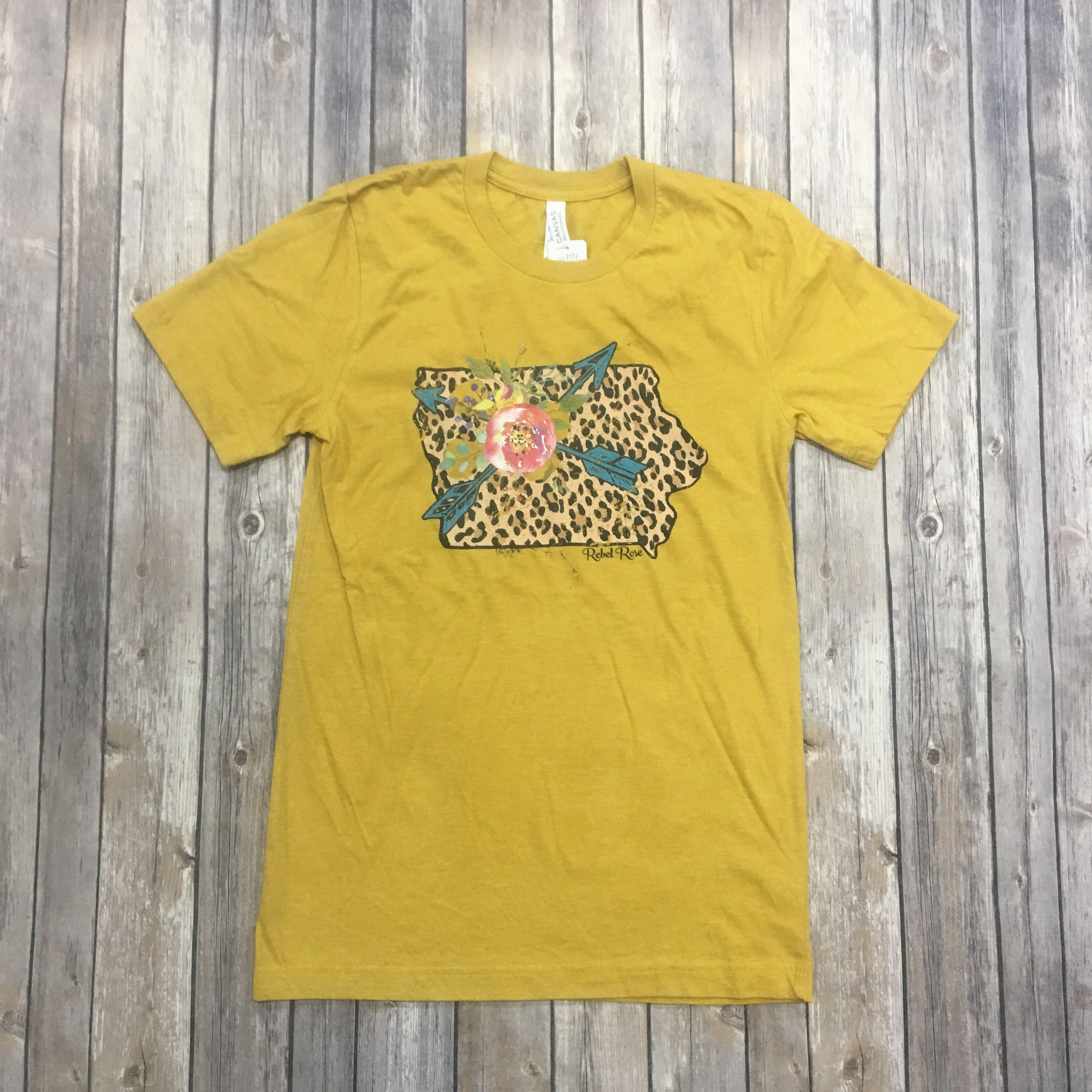 Women's Mustard Yellow Cheetah Iowa Tee LayeredStyling Slim Fit Design