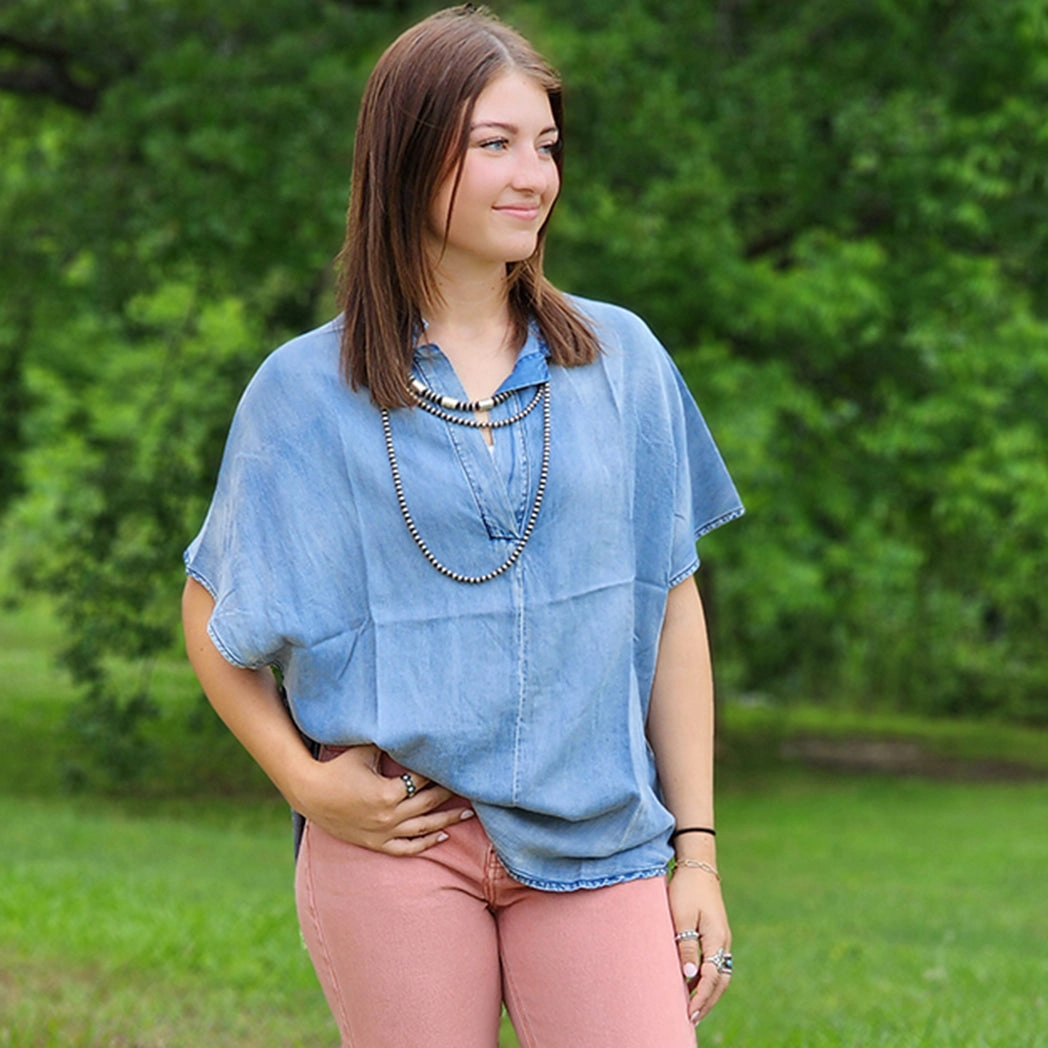 Sustainable Material Blend Women's Oversize Denim Blouse