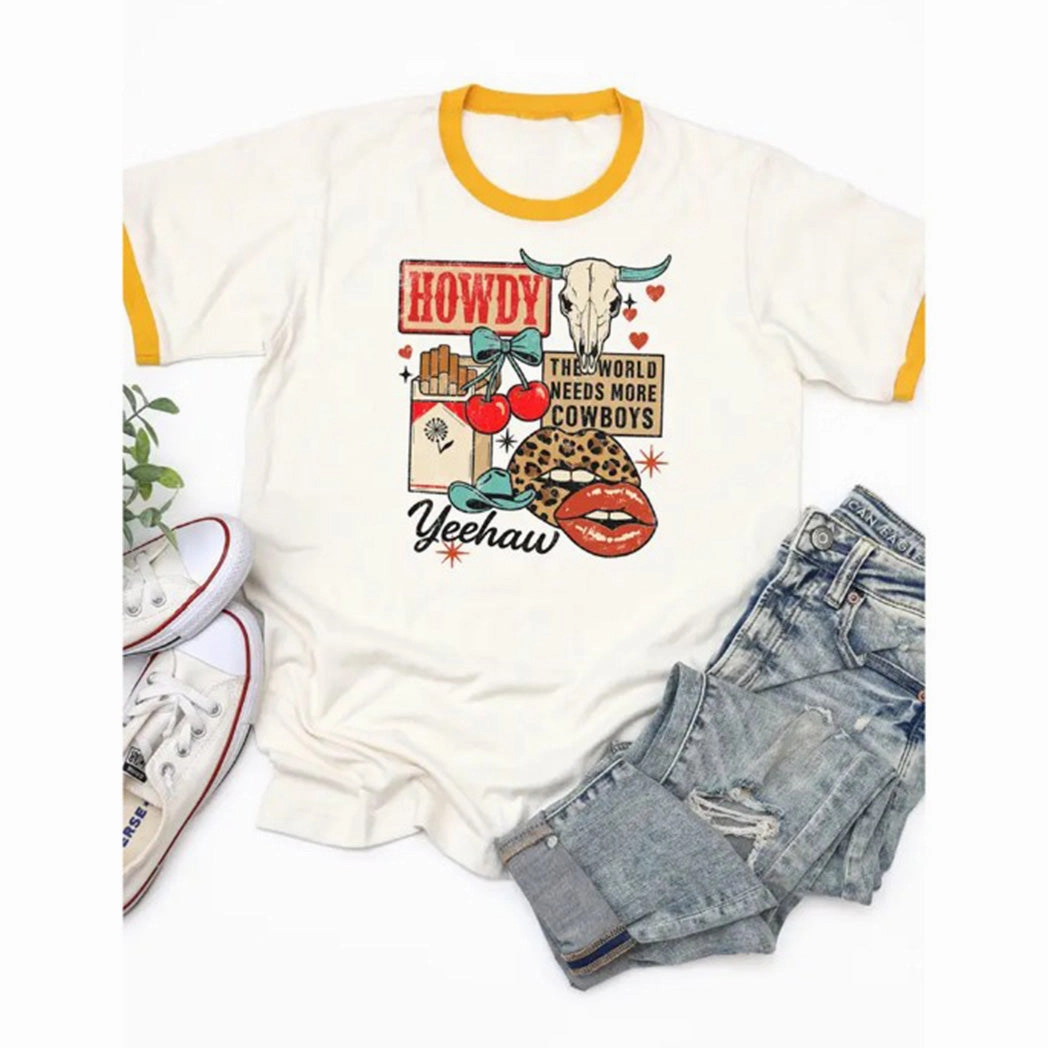 Women's "World Needs More Cowboys" Graphic Tee MeshLining Breathable Ventilation