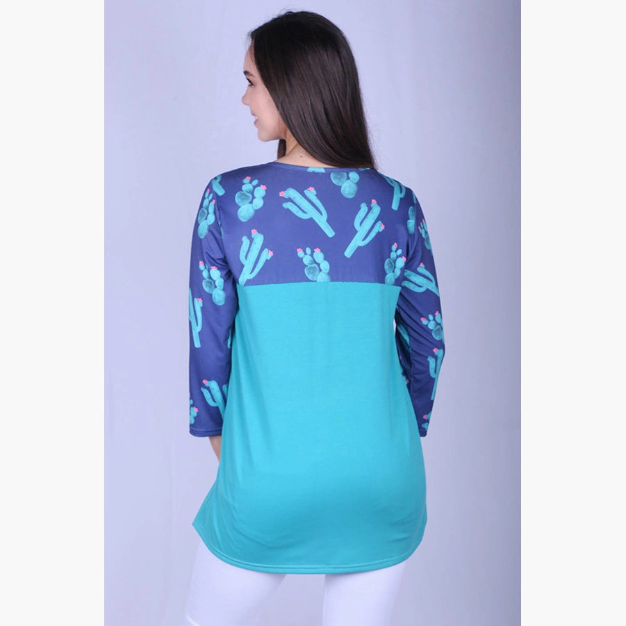 ComfortStretch Women's Turquoise and Navy Cactus Shirt