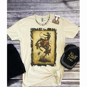 Women's Vintage Leopard Bronc Tee Reinforced Hem Stitching