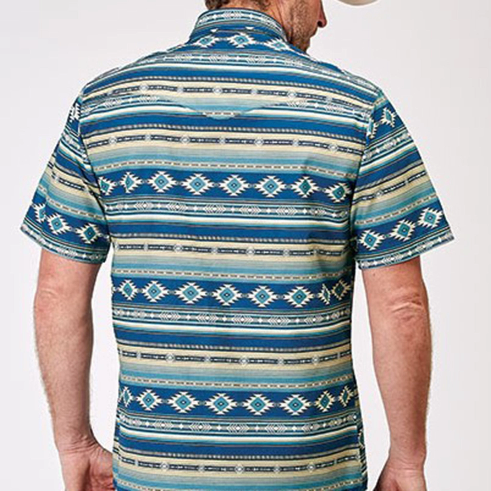 Functional Wear Mountain Retreat Roper Men's Blue Southwest Aztec Short Sleeve