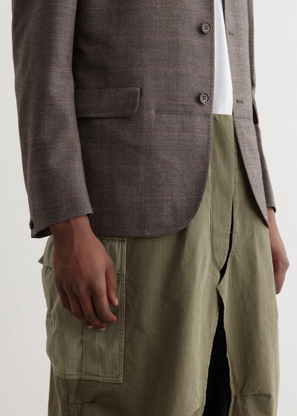Wool Check x Cargo Pant Tailored Coat Mid Length Design Odor Control Fibers