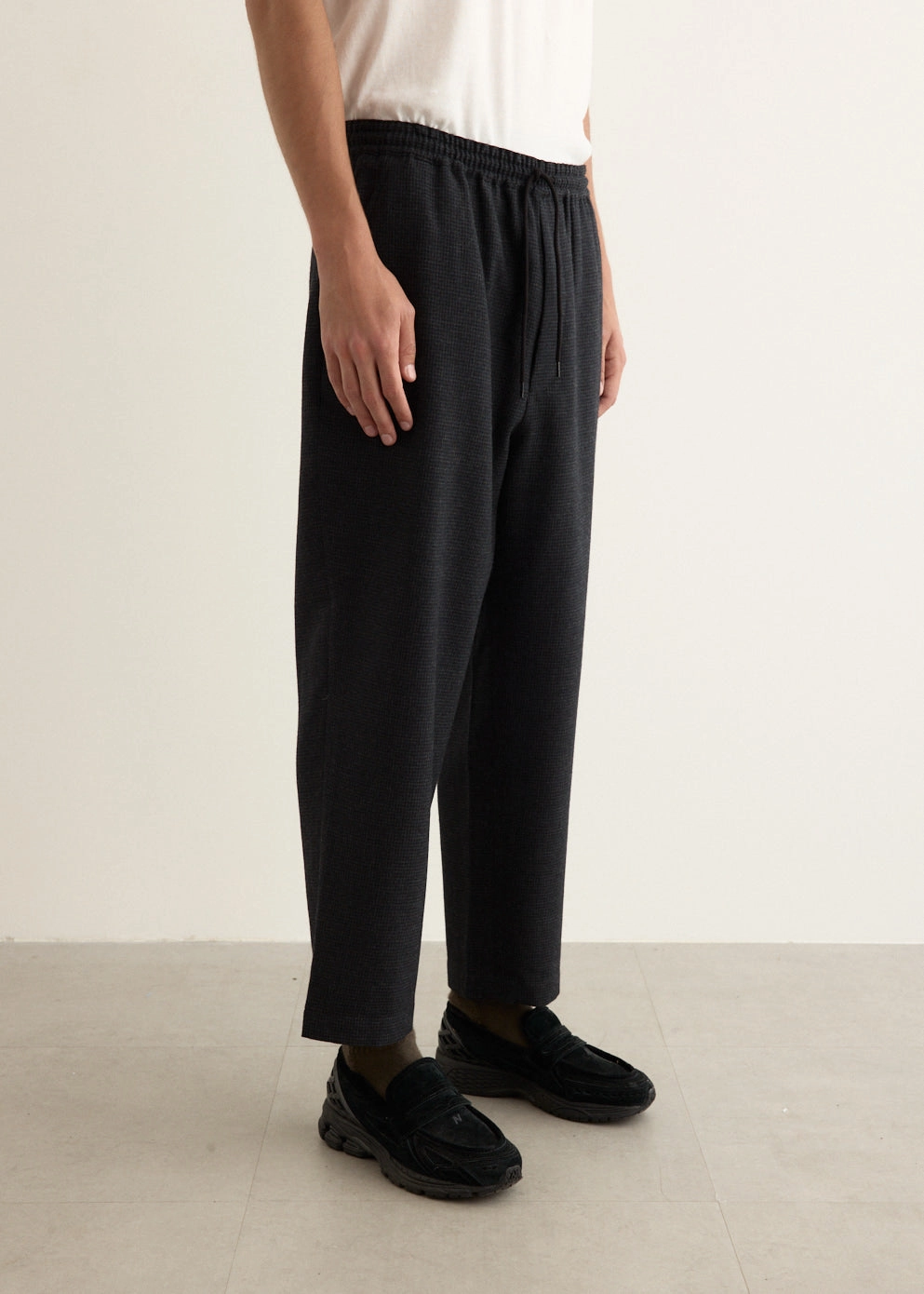 Wool Houndstooth Elastic Pants Anti Slip Waistband Softened Hem