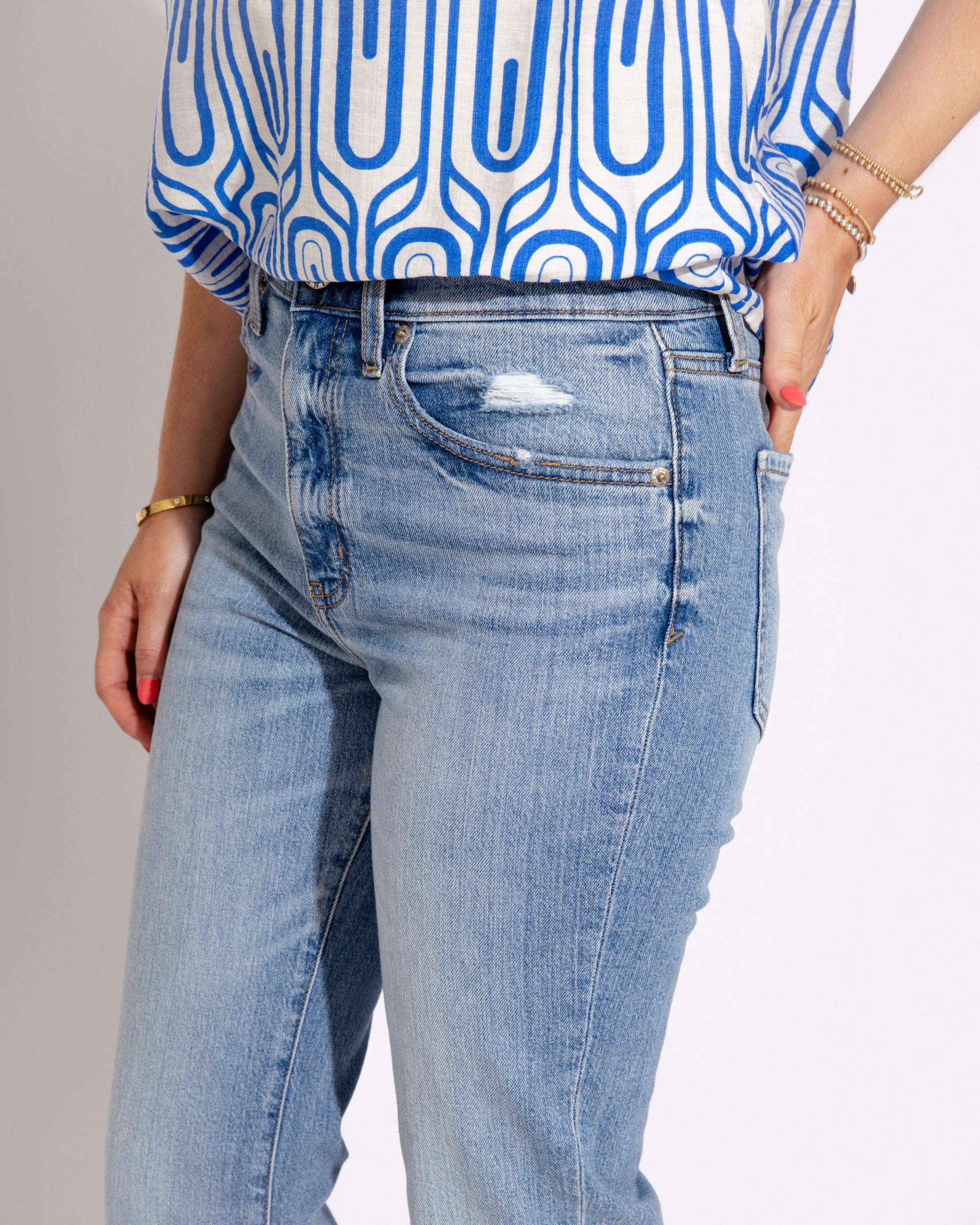 Bold Casual Friday Urban Look Shy Girl High Rise Crop Flare in Marina Vintage