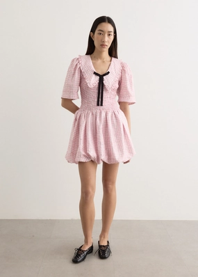 Snag-Resistant Sleek Layer Shibori Pleat Mini Smock Bubble Dress
