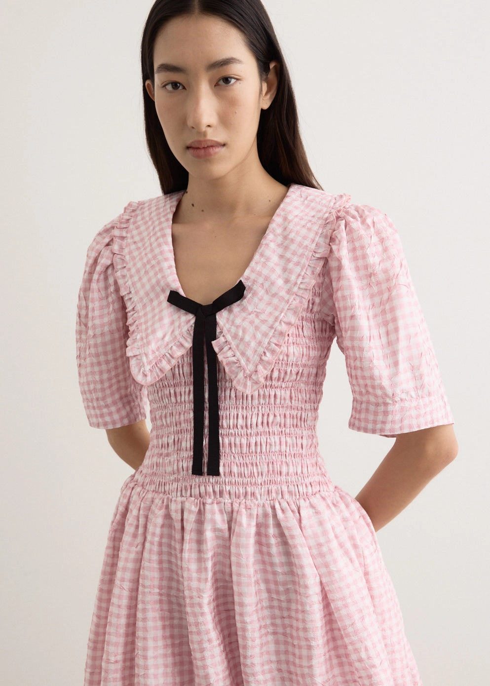 Festival Mood Polished Look Shibori Pleat Mini Smock Bubble Dress