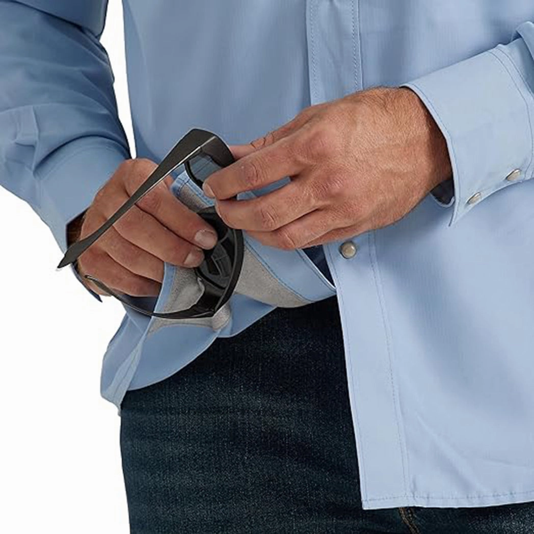 Wrangler Men's Performance Long Sleeve in Neutral Blue Tall friendly Tailored Cuffs