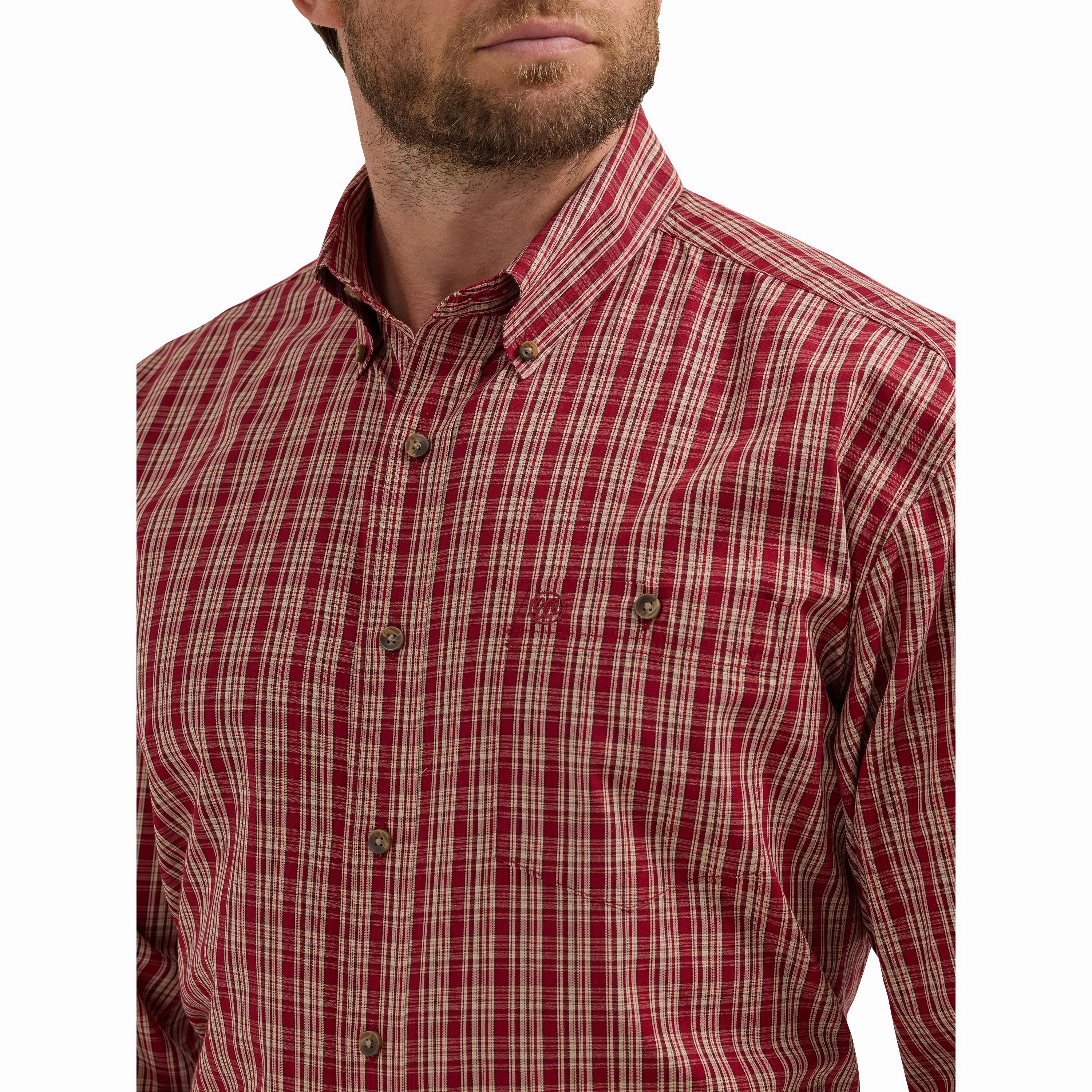 Wrangler Classic Red Plaid Long Sleeve Shirt Breathable Underarm Vents
