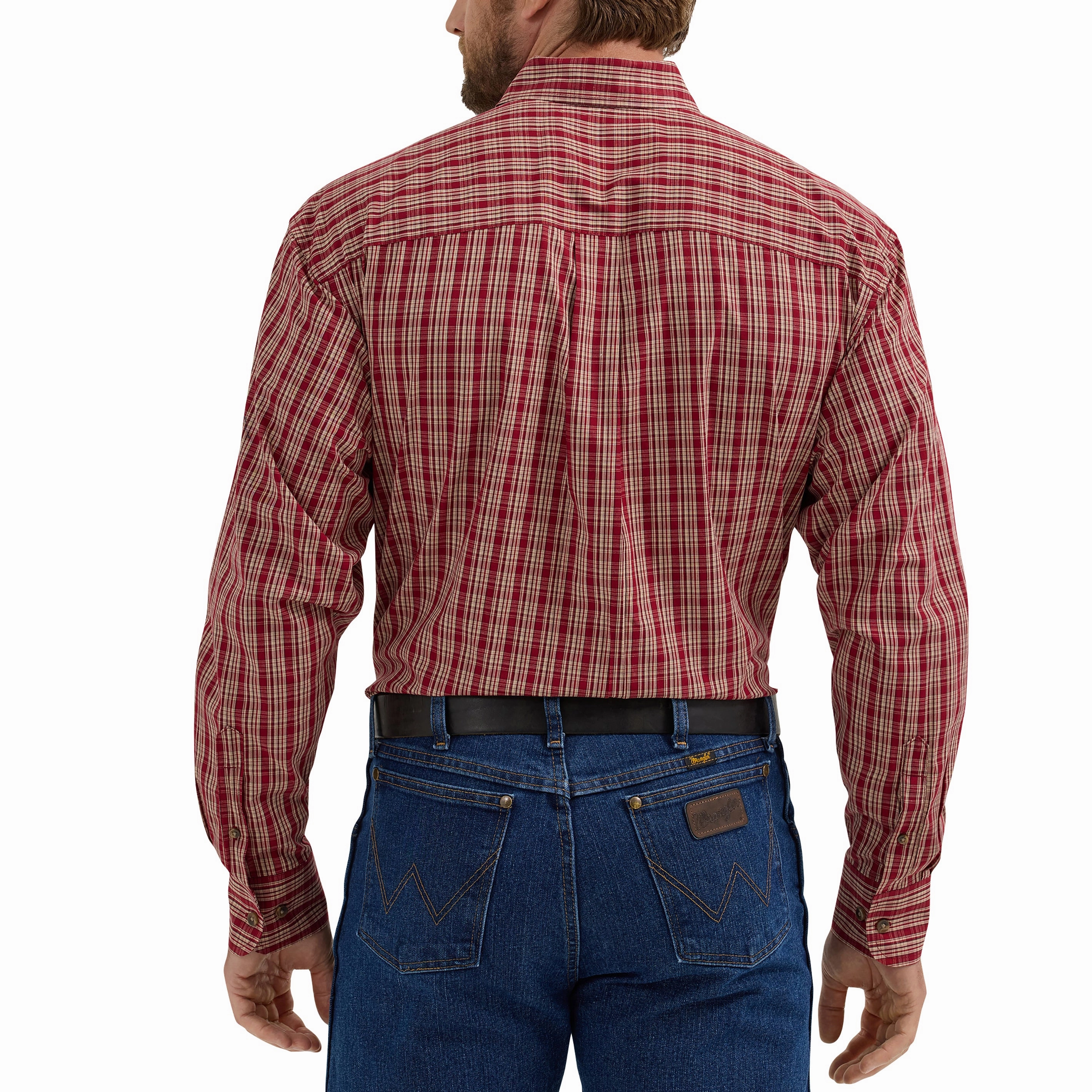 Polished Finish Wrangler Classic Red Plaid Long Sleeve Shirt