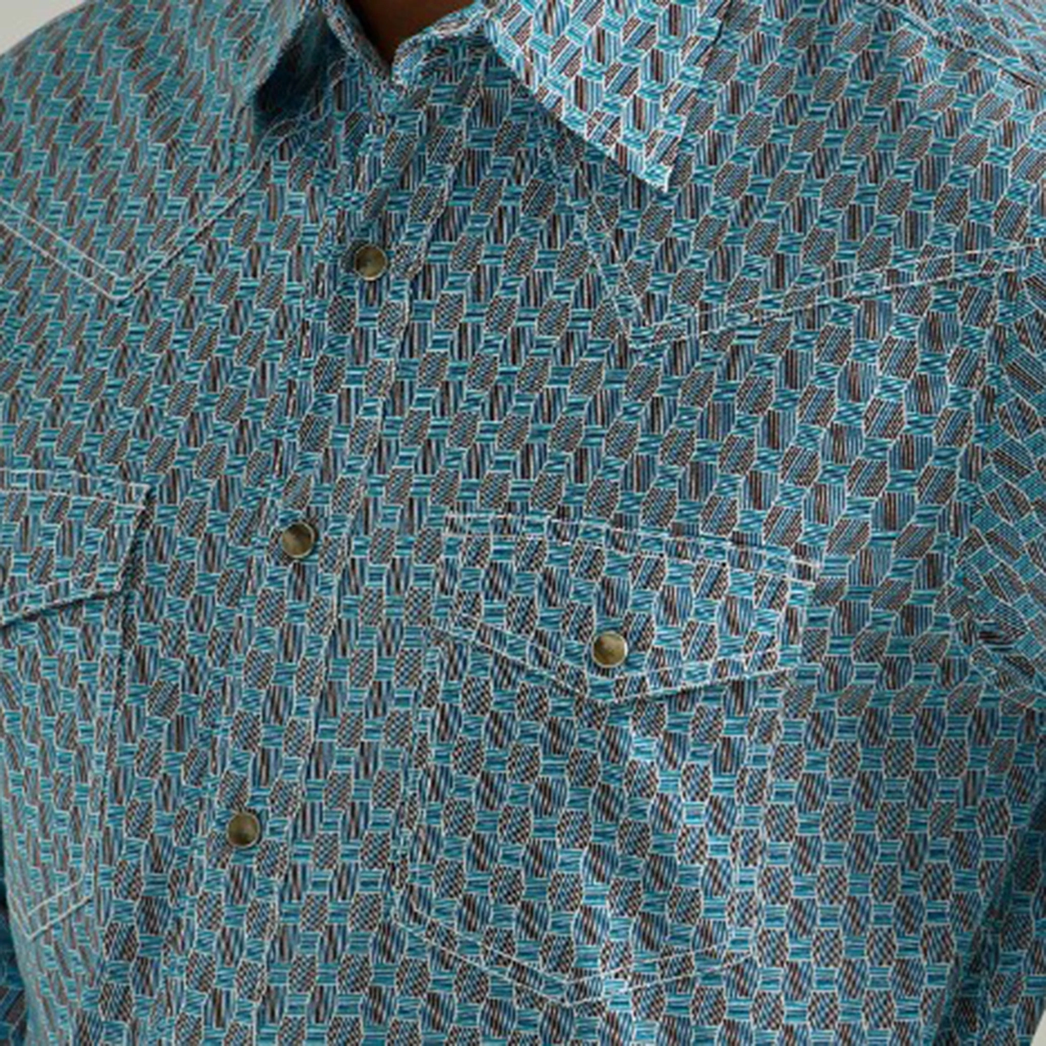 Seasonal Comfort Round Collar Wrangler Men's 20X Competition Teal/Brown Shirt