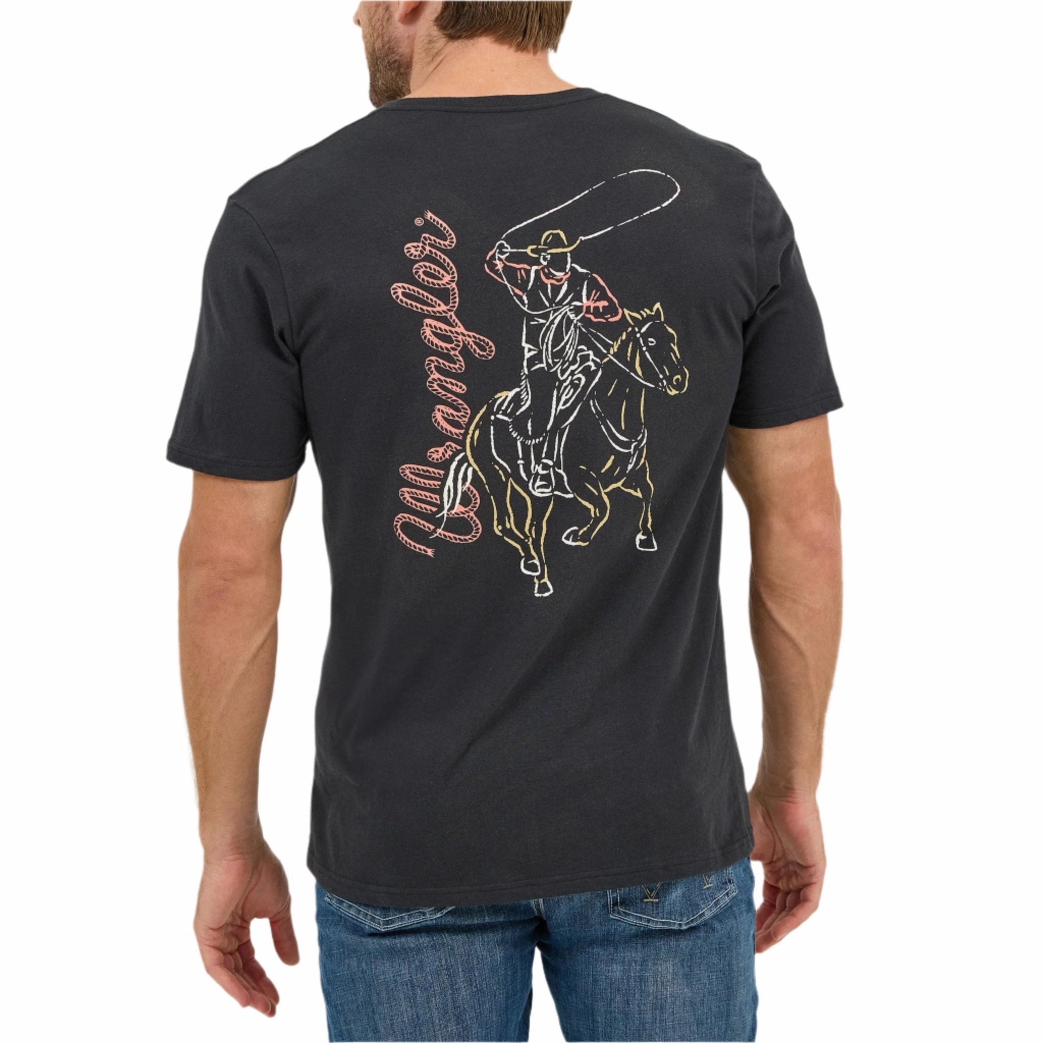 Chilly Weather Wear Wrangler Men's Black Neon Cowboy Tee