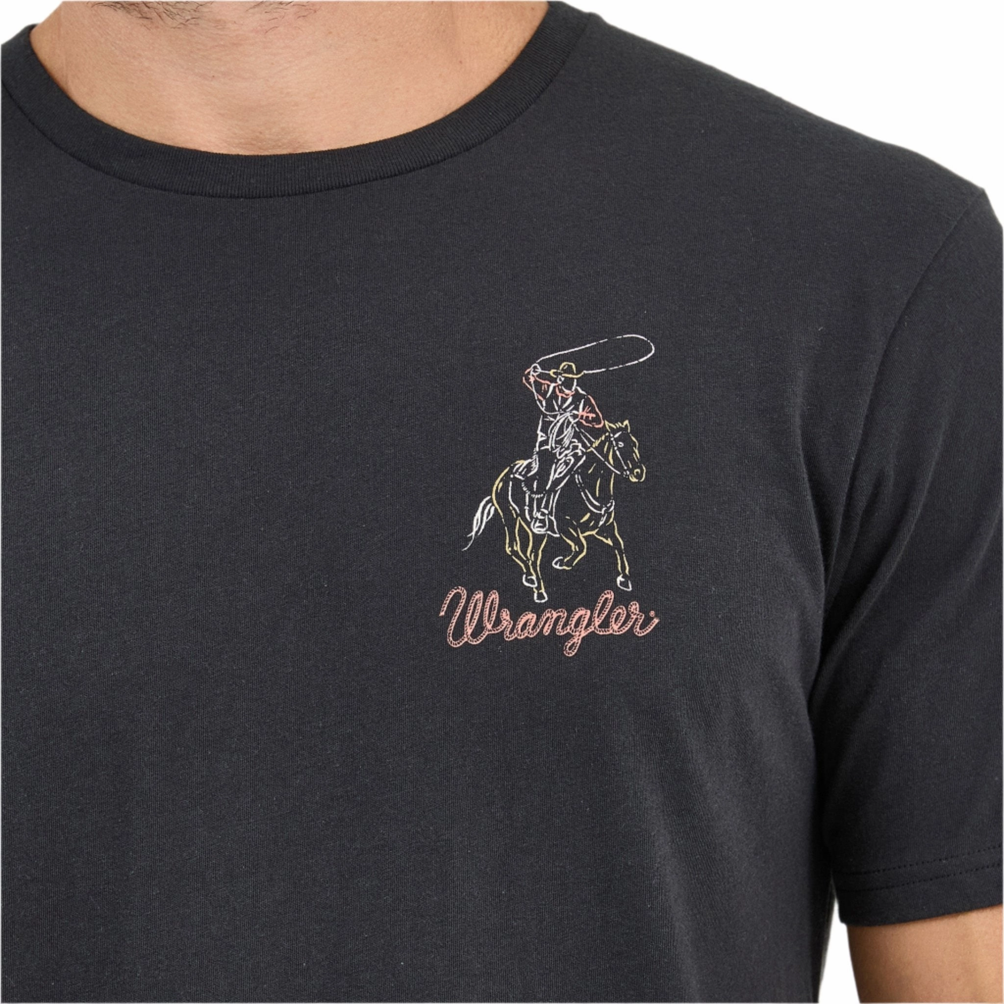 Wrangler Men's Black Neon Cowboy Tee Backpacking Trip Double Needle Hemming