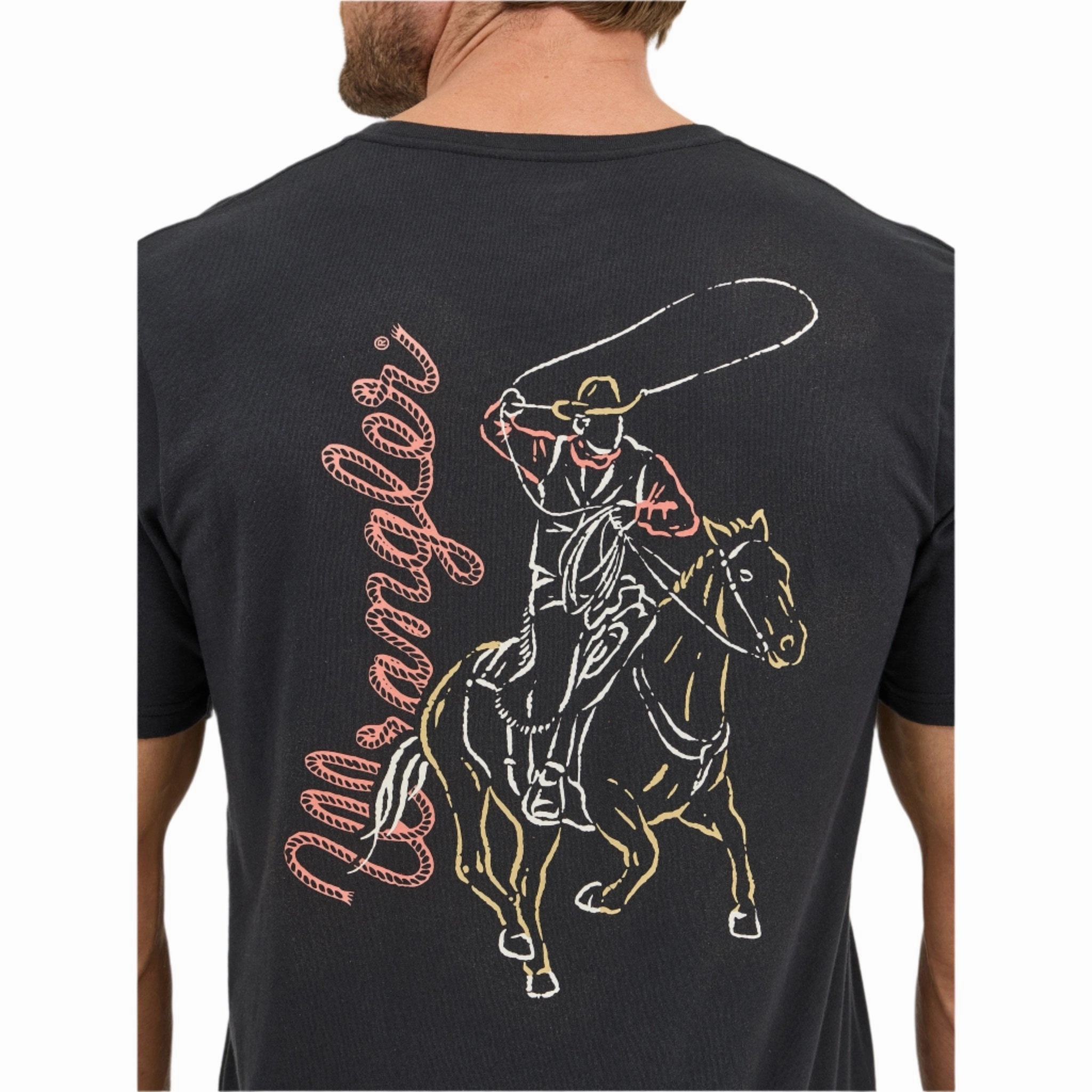 Bold Statement Wrangler Men's Black Neon Cowboy Tee