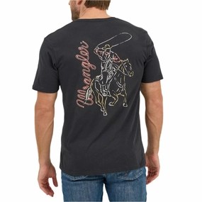 Chilly Weather Wear Wrangler Men's Black Neon Cowboy Tee