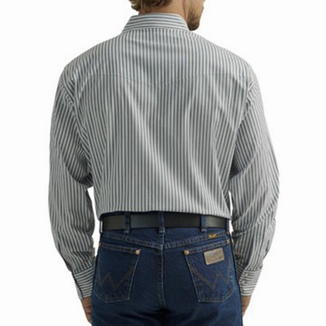 Vintage Style Social Meetup Wrangler Men's Blue & Charcoal Pin Stripe Pearl Snap