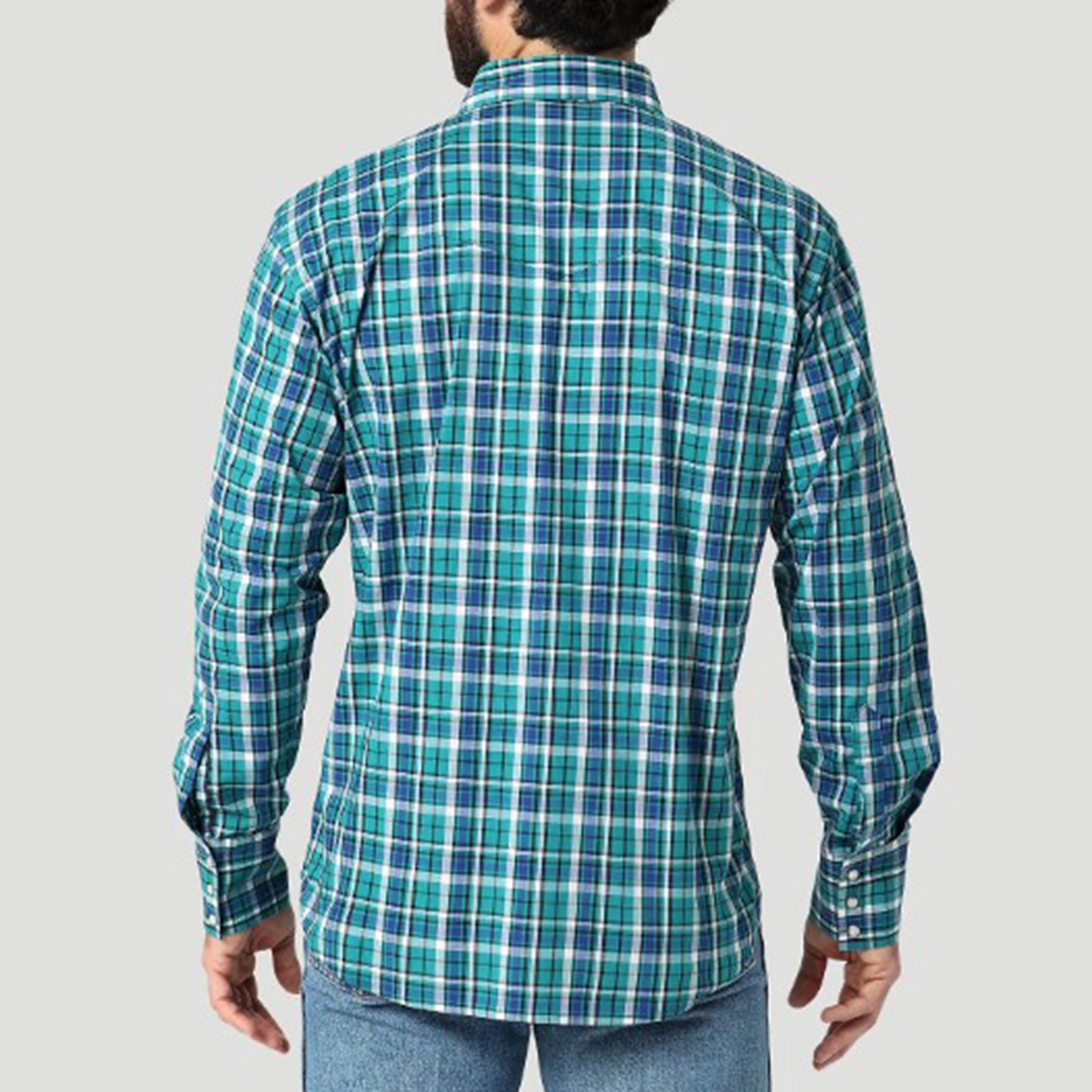 stain resistant coating Wrangler Men's Blue and Green Plaid Shirt