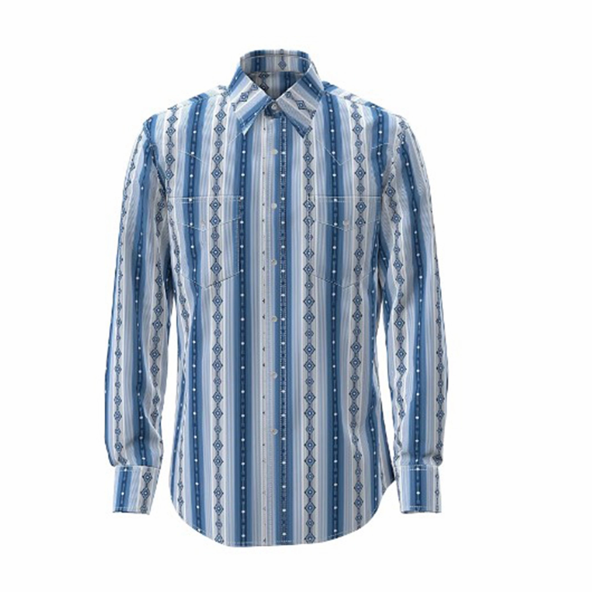Wrangler Men's Blue Aztec Stripe Shirt Trendy Fashion Lace Accent