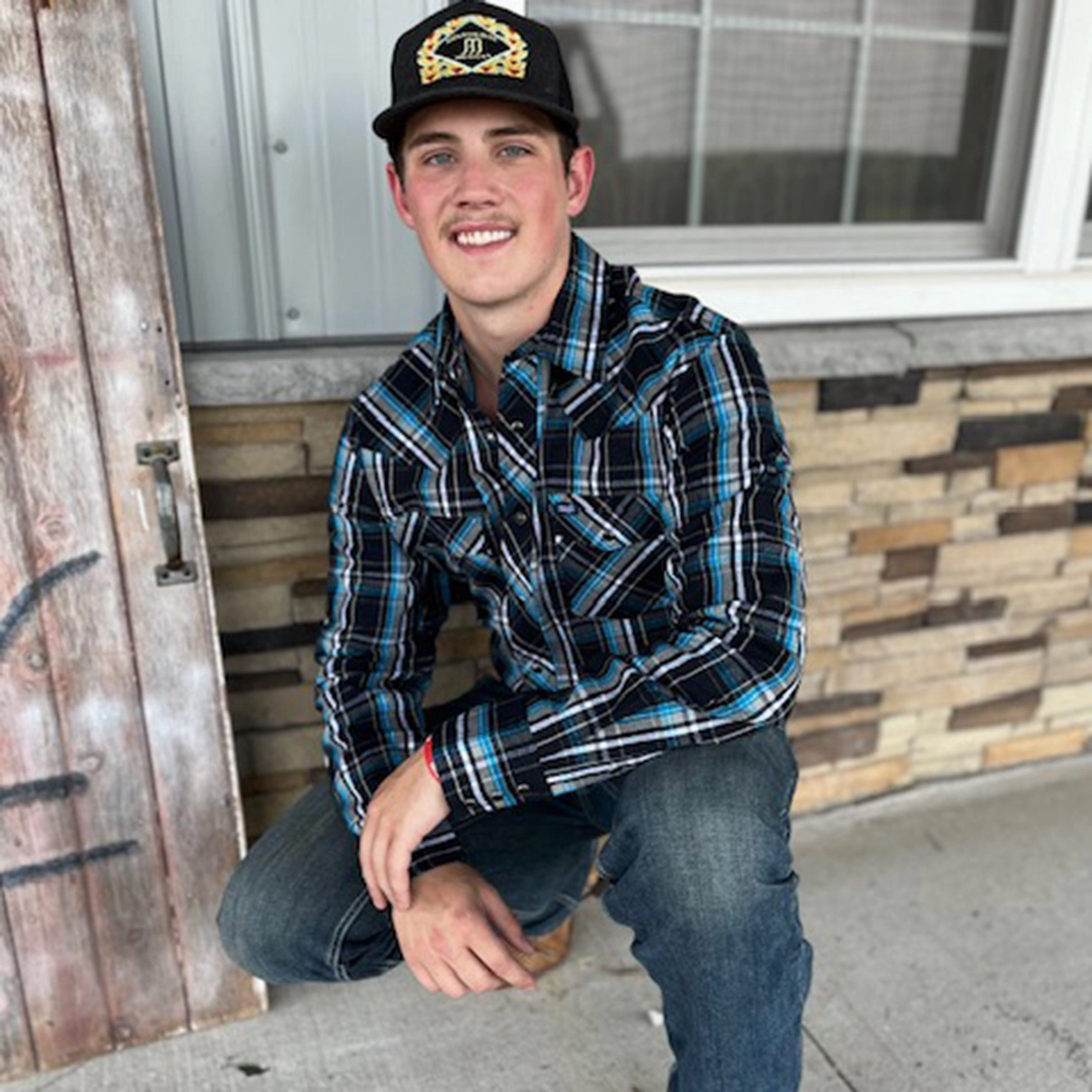 Wrangler Men's Blue, Black & Grey Plaid Shirt Evening Elegance