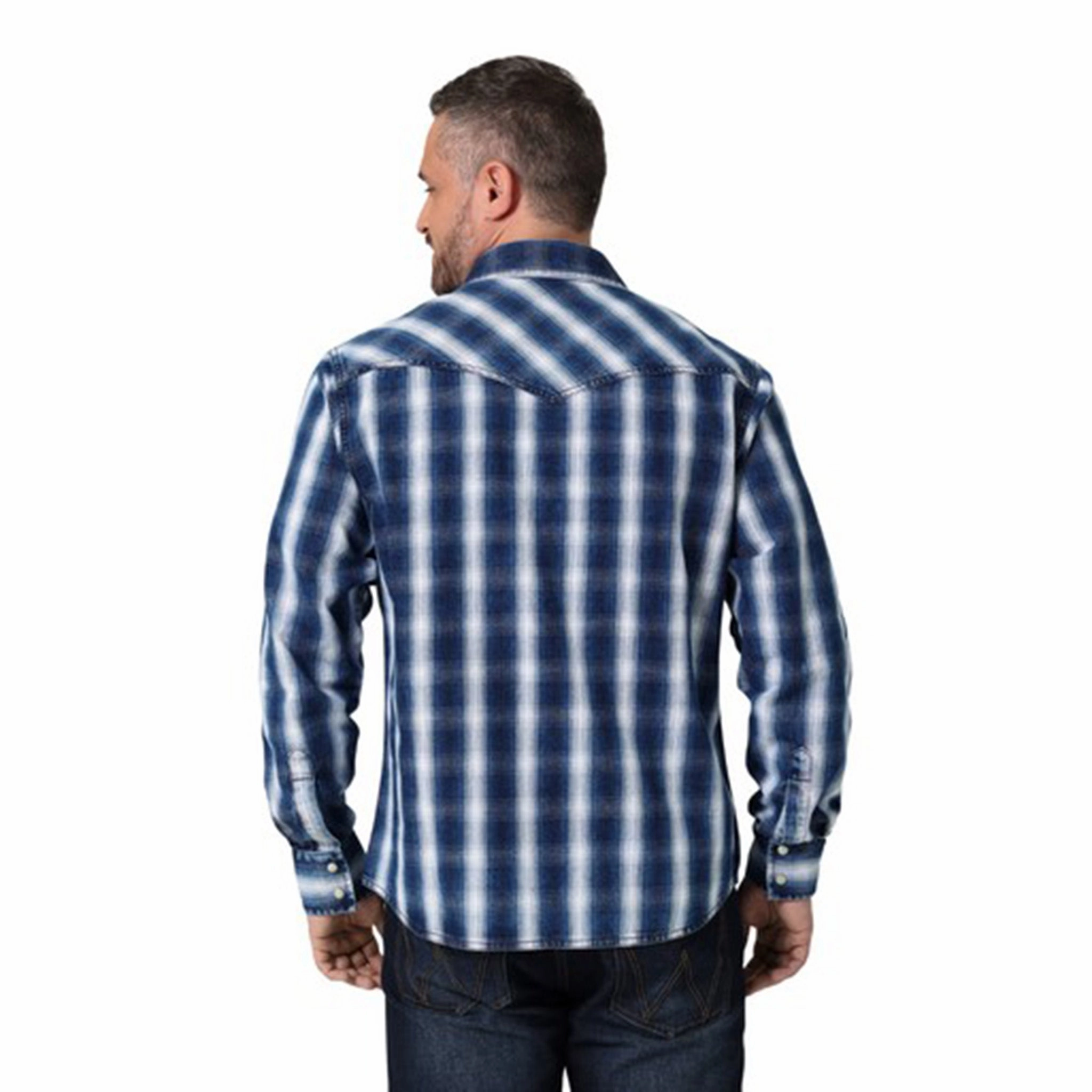 Seamless Sides Wrangler Men's Blue/White Striped Long Sleeve Shirt