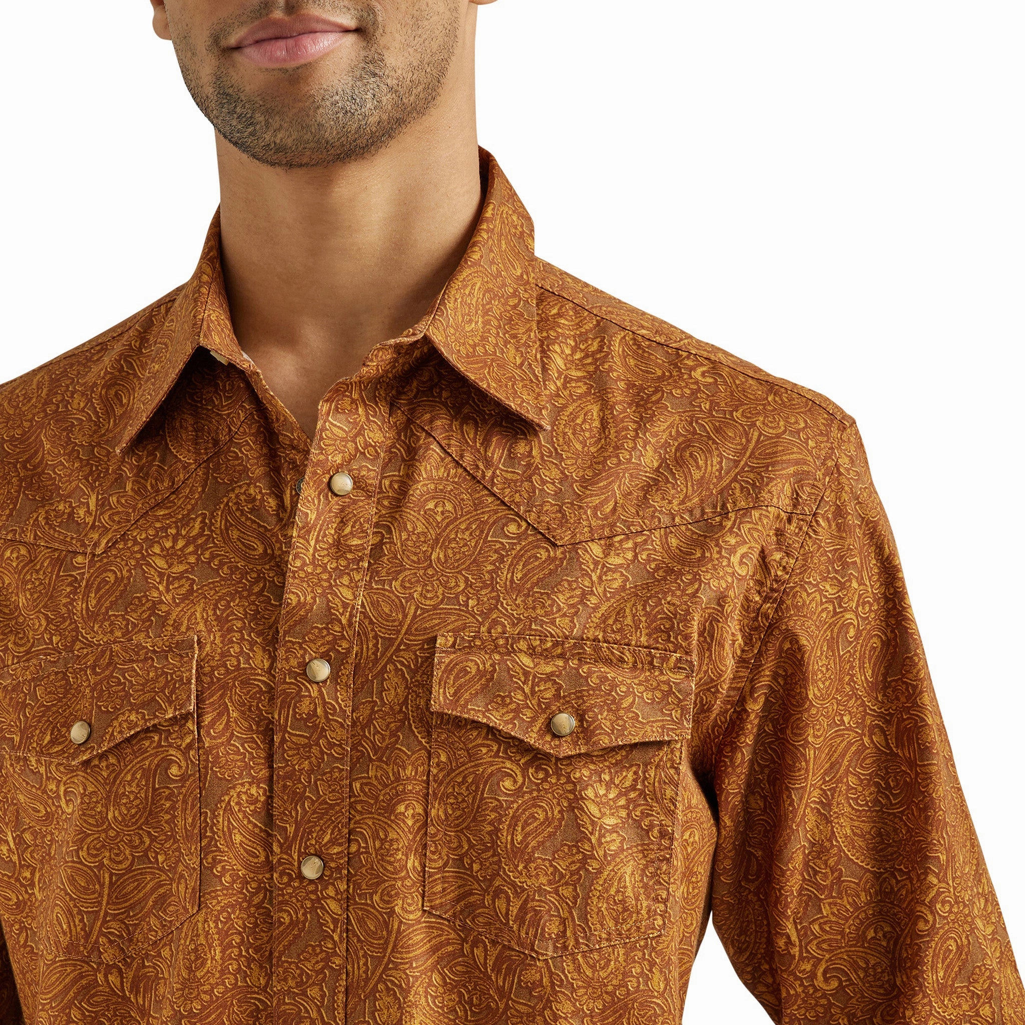 Formal Elegance Wrangler Men's Brown Tool Print Shirt