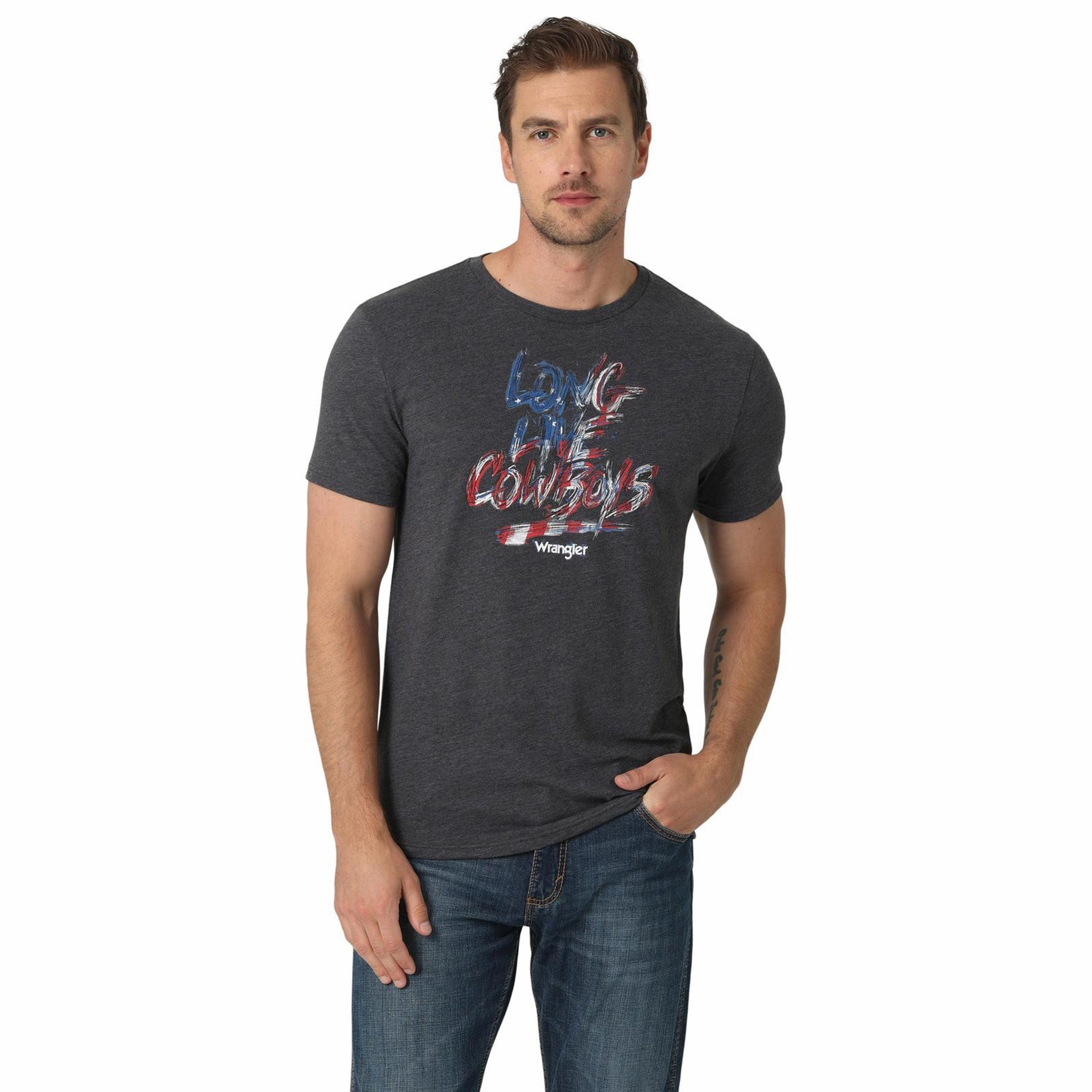Wrangler Men's Charcoal Long Live Cowboys Tee Active Lifestyle