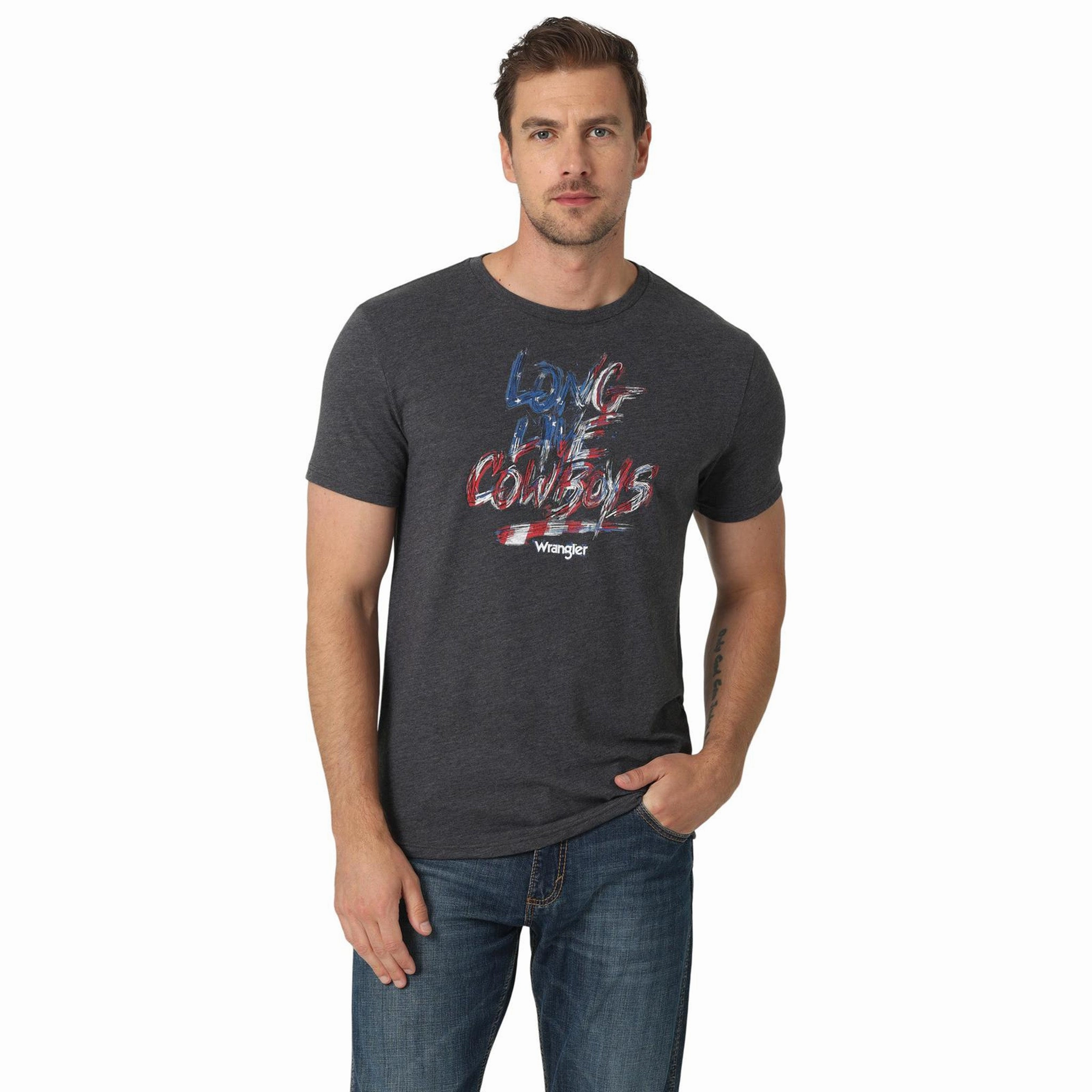 Street Wear Wrangler Men's Charcoal Long Live Cowboys Tee