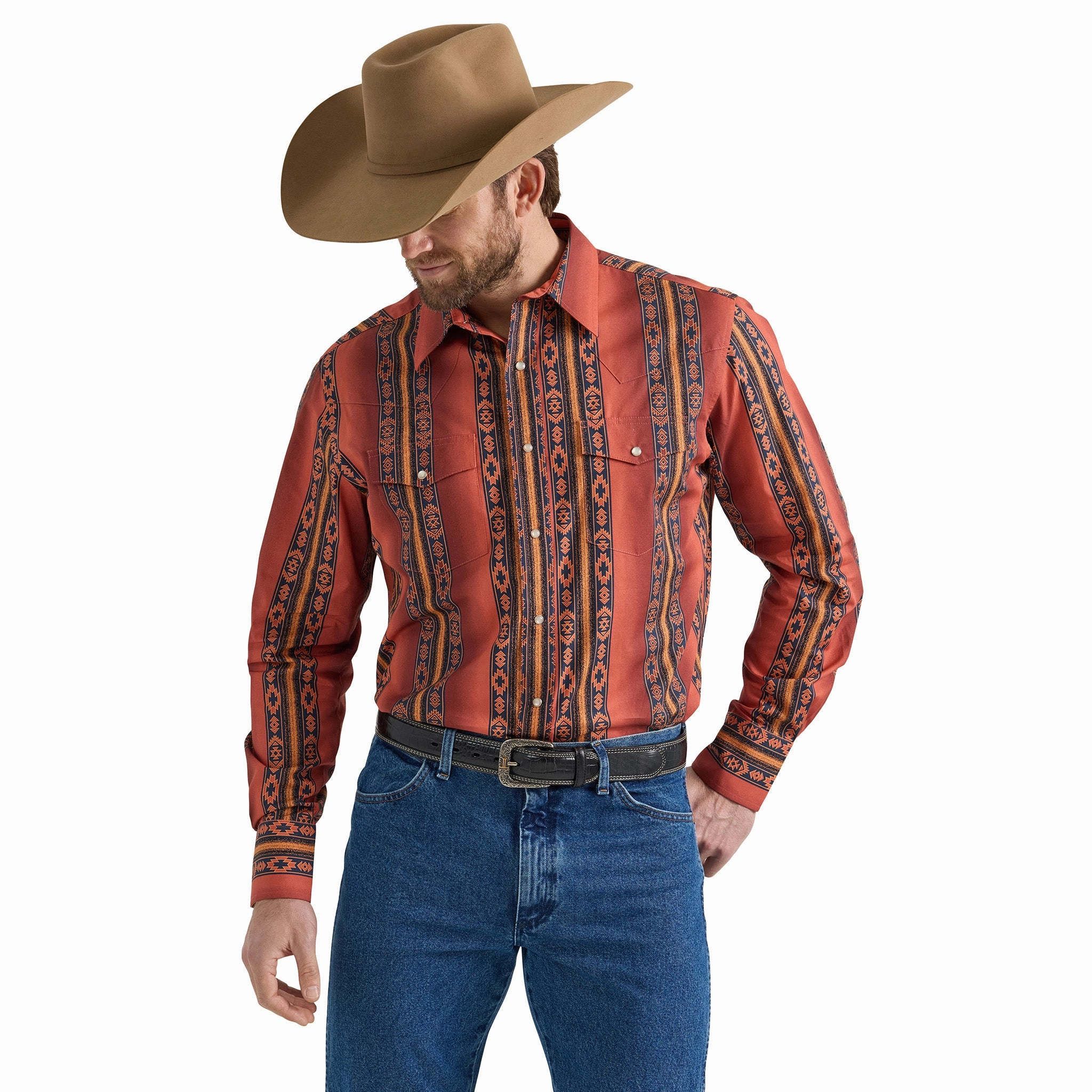 Wrangler Men's Checotah Long Sleeve Pearl Snap Shirt Short Sleeve Casual Design