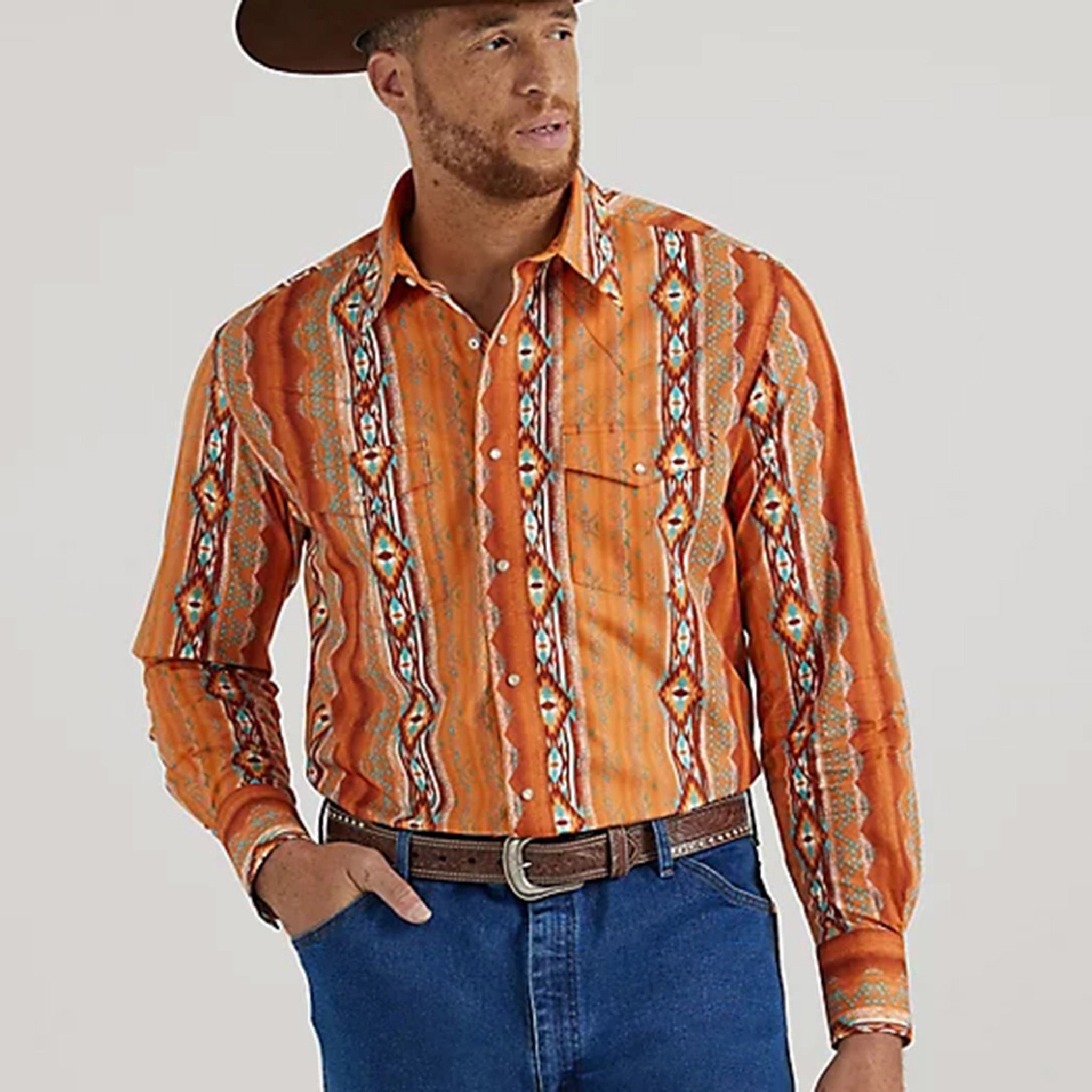 Wrangler Men's Checotah Rust Shirt Flex Fit Collar