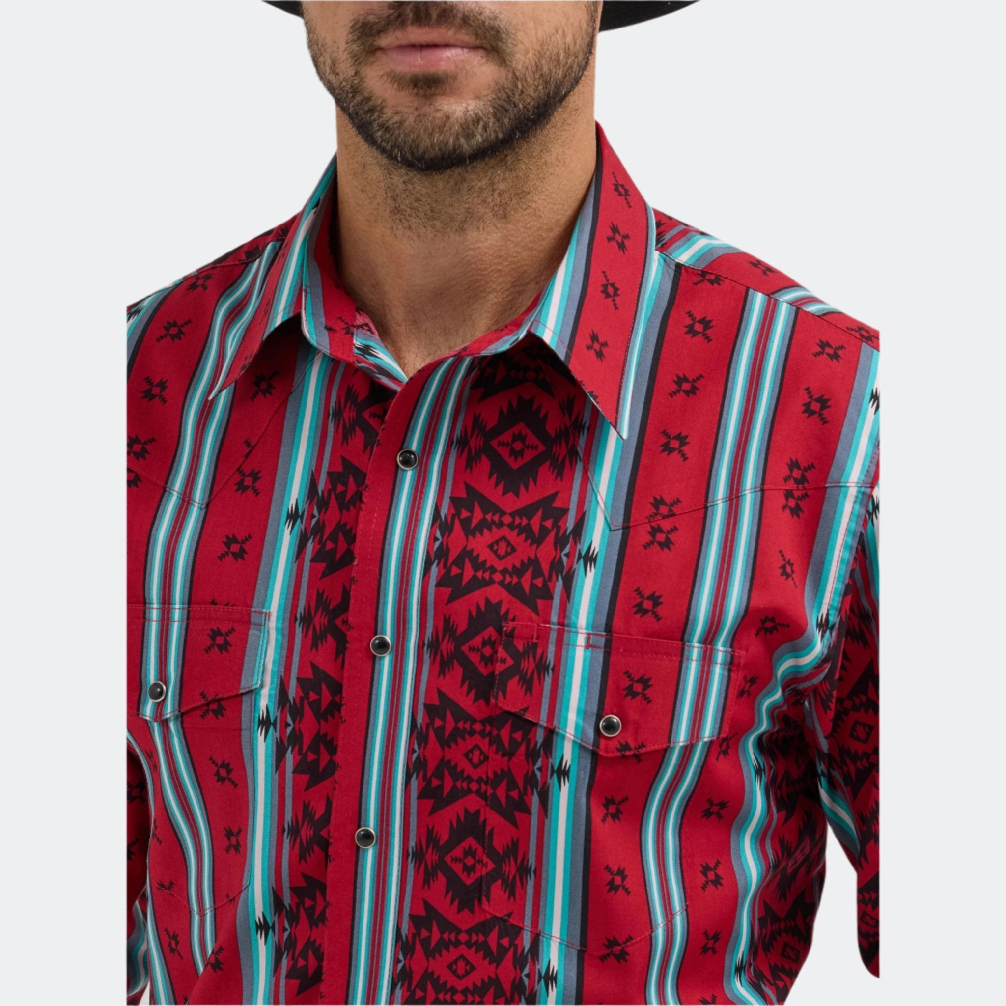 Sustainable Manufacturing Process Wrangler Men's Checotah Sonoran Red Print Shirt