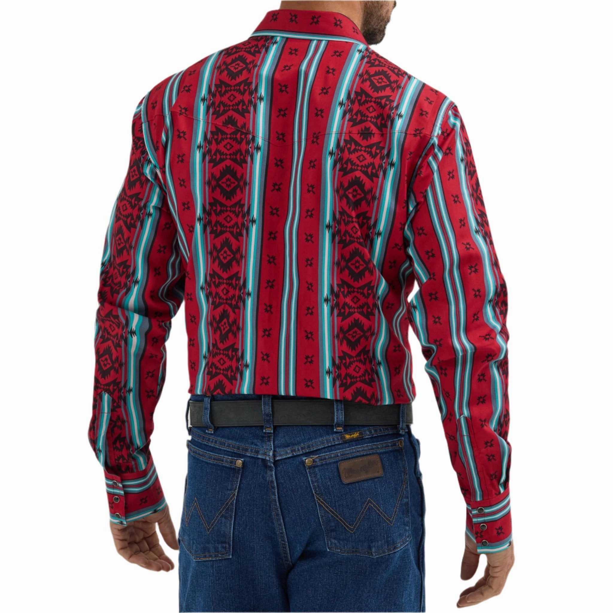 Split hem All-Ages Fit Wrangler Men's Checotah Sonoran Red Print Shirt