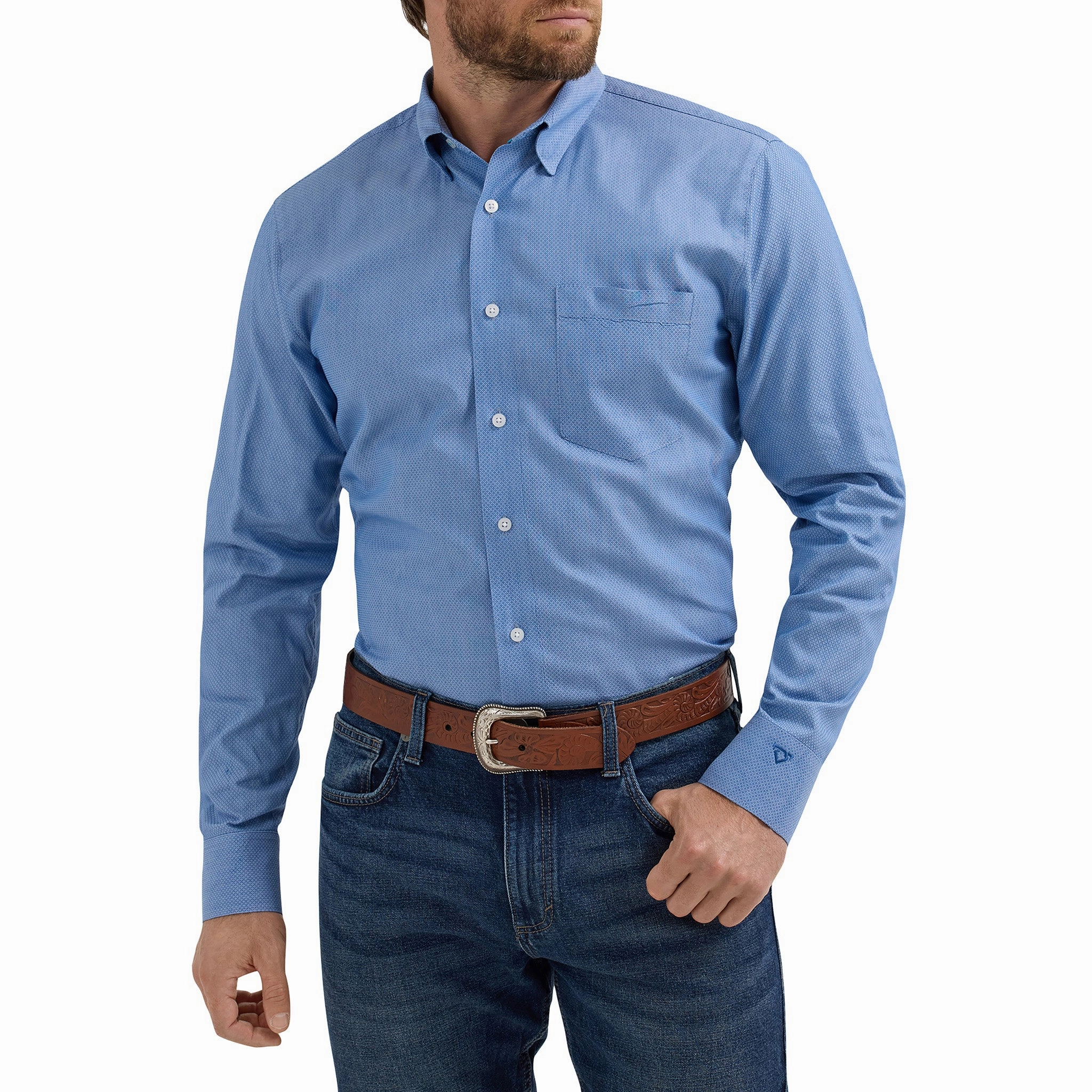 Wrangler Men's Cody Johnson Blue Geo Print Shirt Work From Home