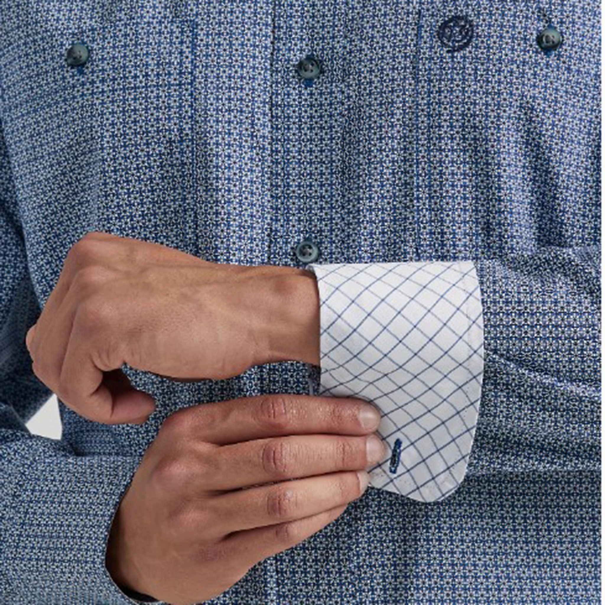 Wrangler Men's Cornflower Blue& Black Print Geo Shirt Mountain Escape decorative element