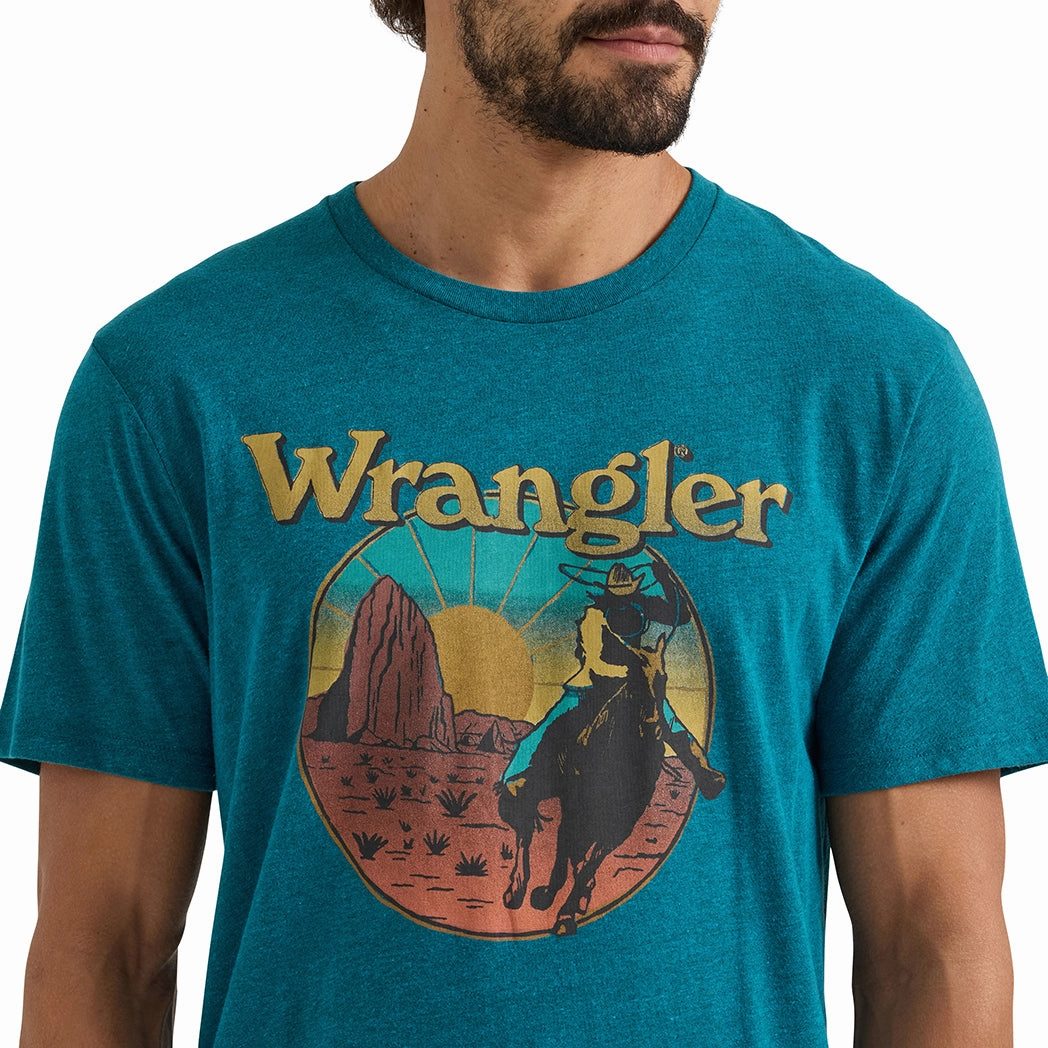 Snag Free Surface Moisture Wicking Layer Wrangler Men's Cyan Pepper Heather Graphic T-Shirt