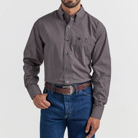 Wrangler Men's George Strait Red & Navy Geo Print Long Sleeve Versatile Outfit