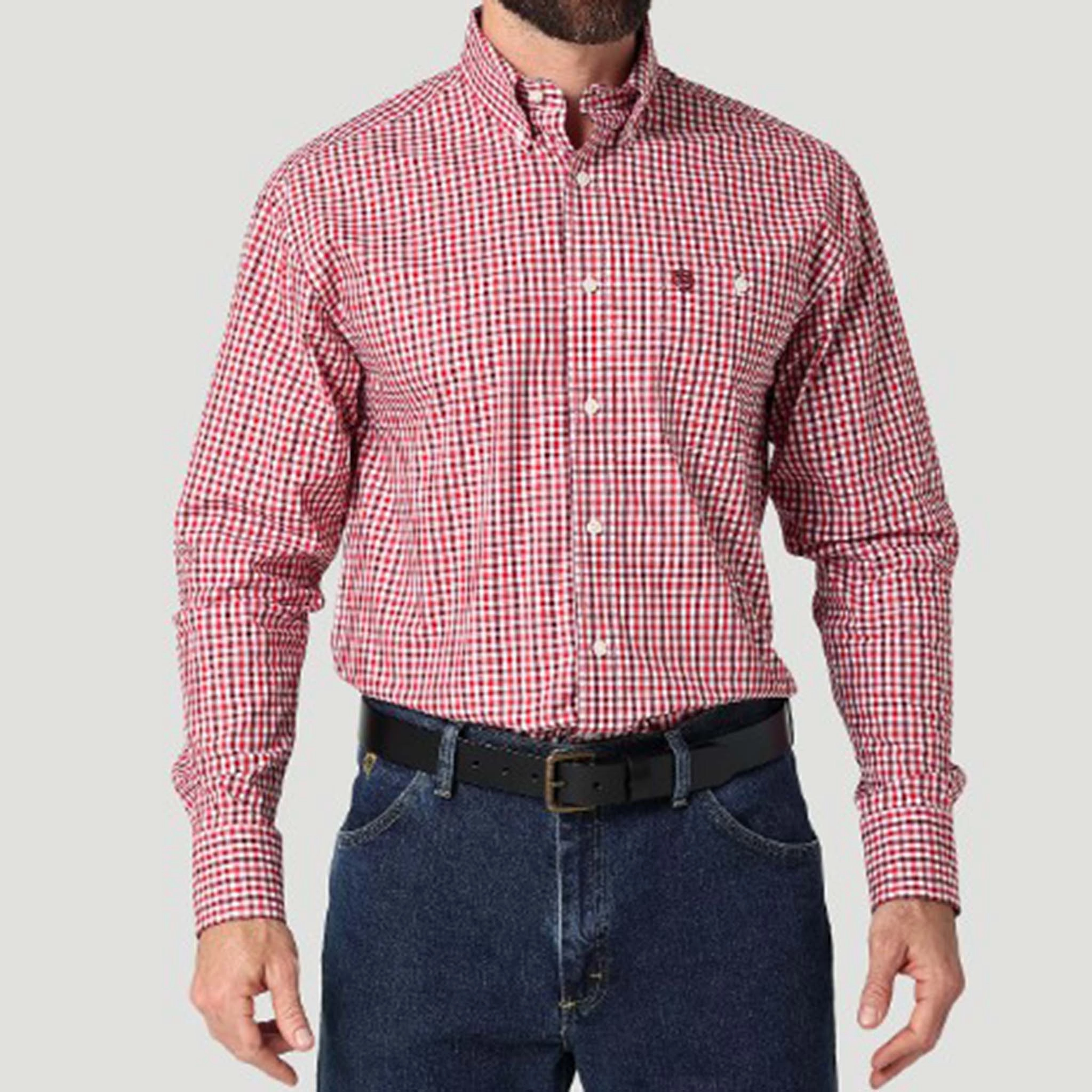 Wrangler Men's George Strait Red & White Plaid Long Sleeve Eco friendly materials shopping spree