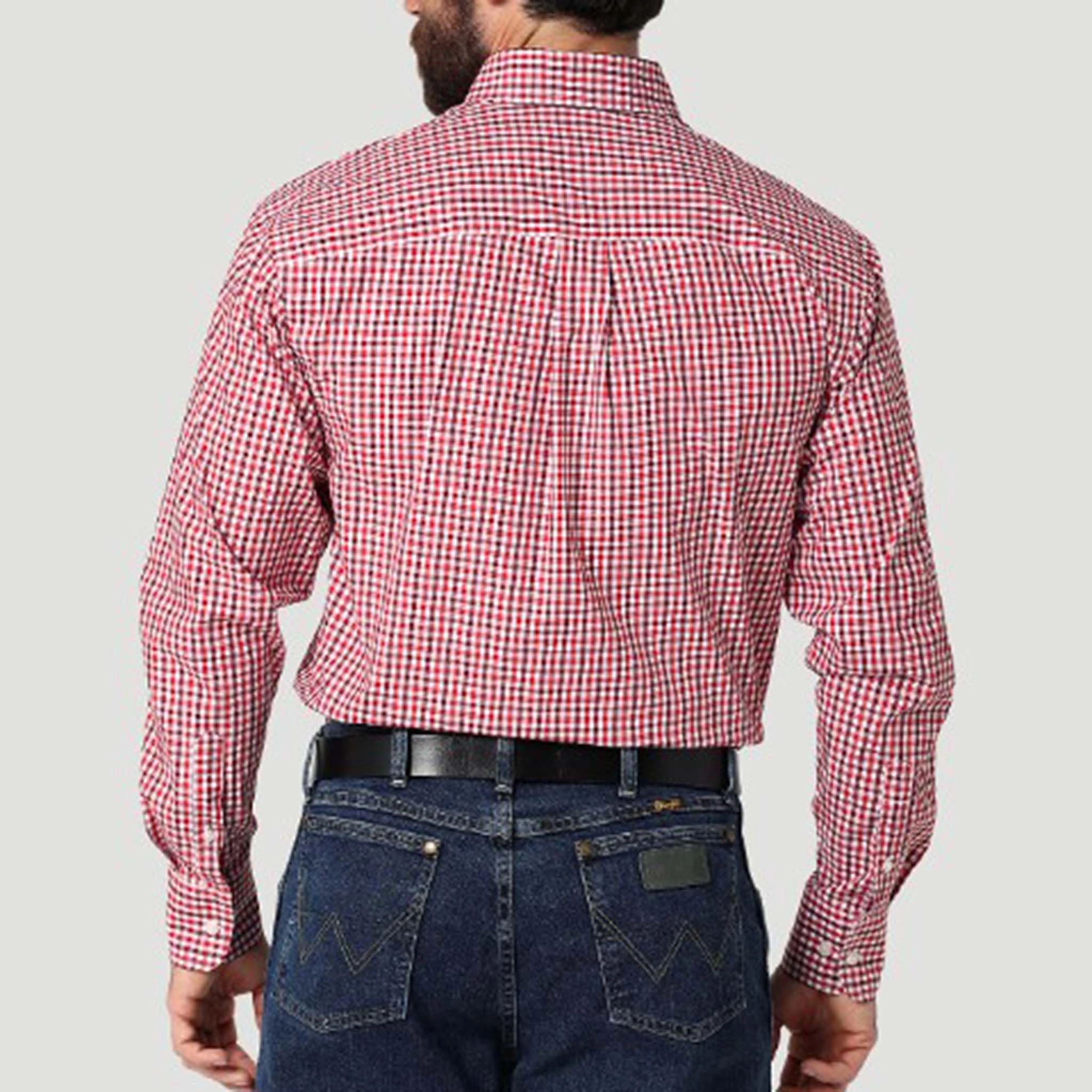 Wrangler Men's George Strait Red & White Plaid Long Sleeve High-End Fashion Versatile Fit