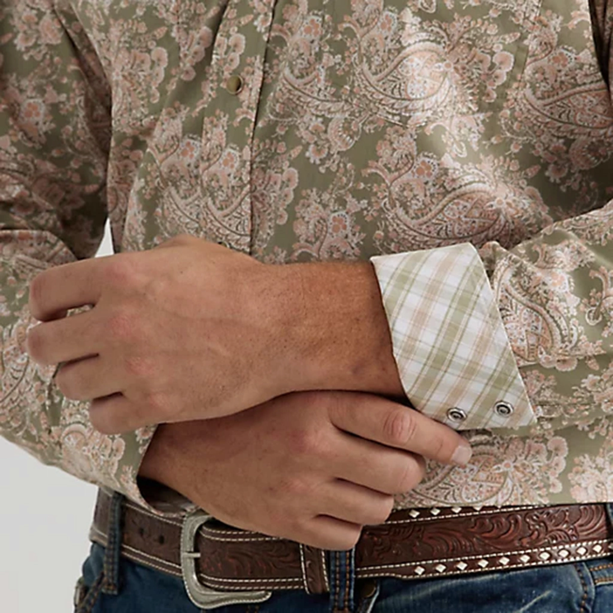 Wrangler Men's Green & Tan Paisley Print Shirt Essential Piece