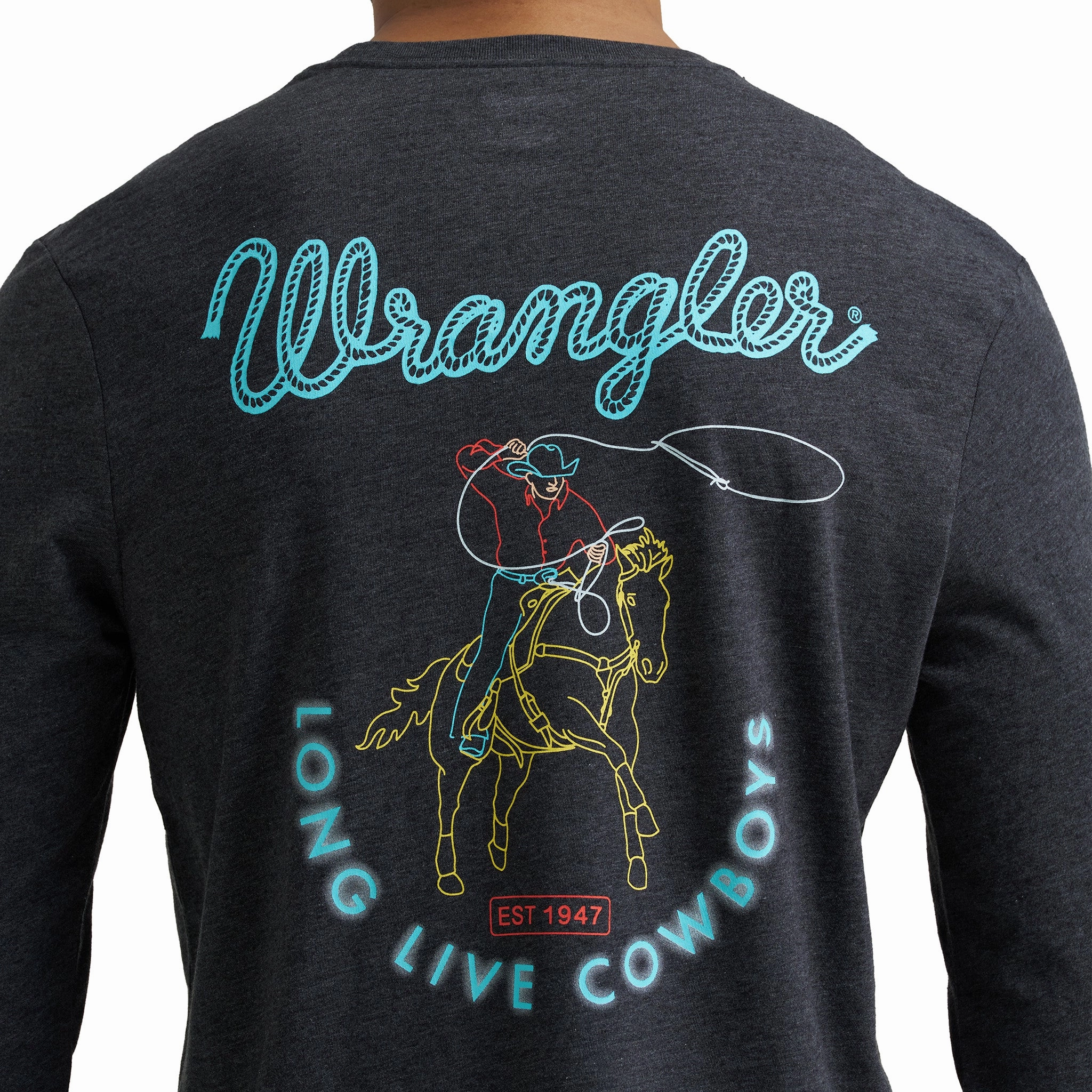 Flexible Placket Structure Wrangler Men's Long Live Cowboys Gray Long Sleeve