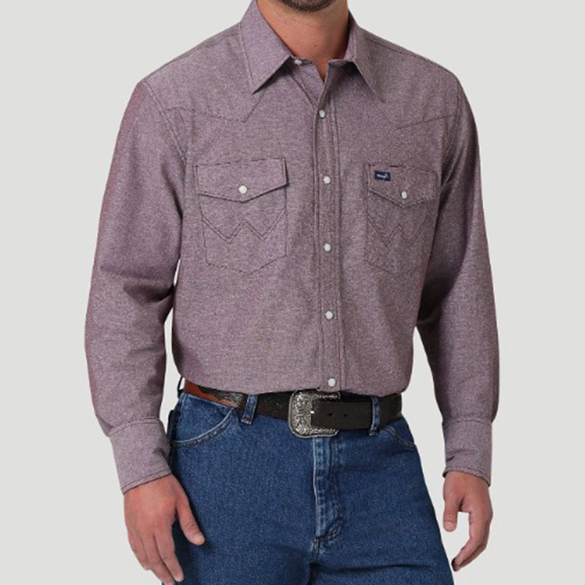 Sporty Appeal Unisex wear Wrangler Men's Maroon Chambray Long Sleeve