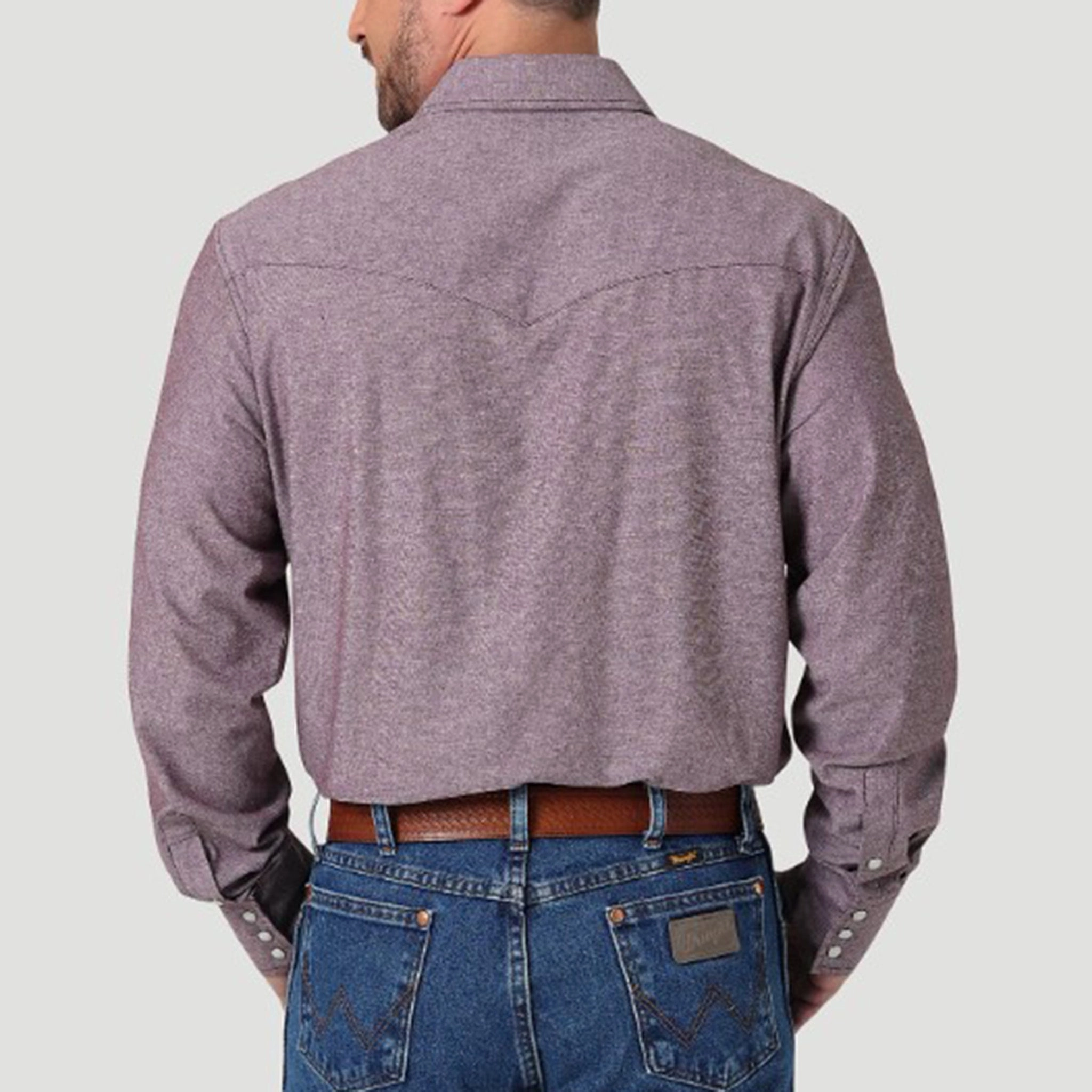 Tear Resistant Reinforcement Boho chic Wrangler Men's Maroon Chambray Long Sleeve