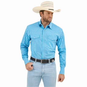 Wrangler Men's Multi Blue Stripe Shirt Breathable back panel birthday celebration
