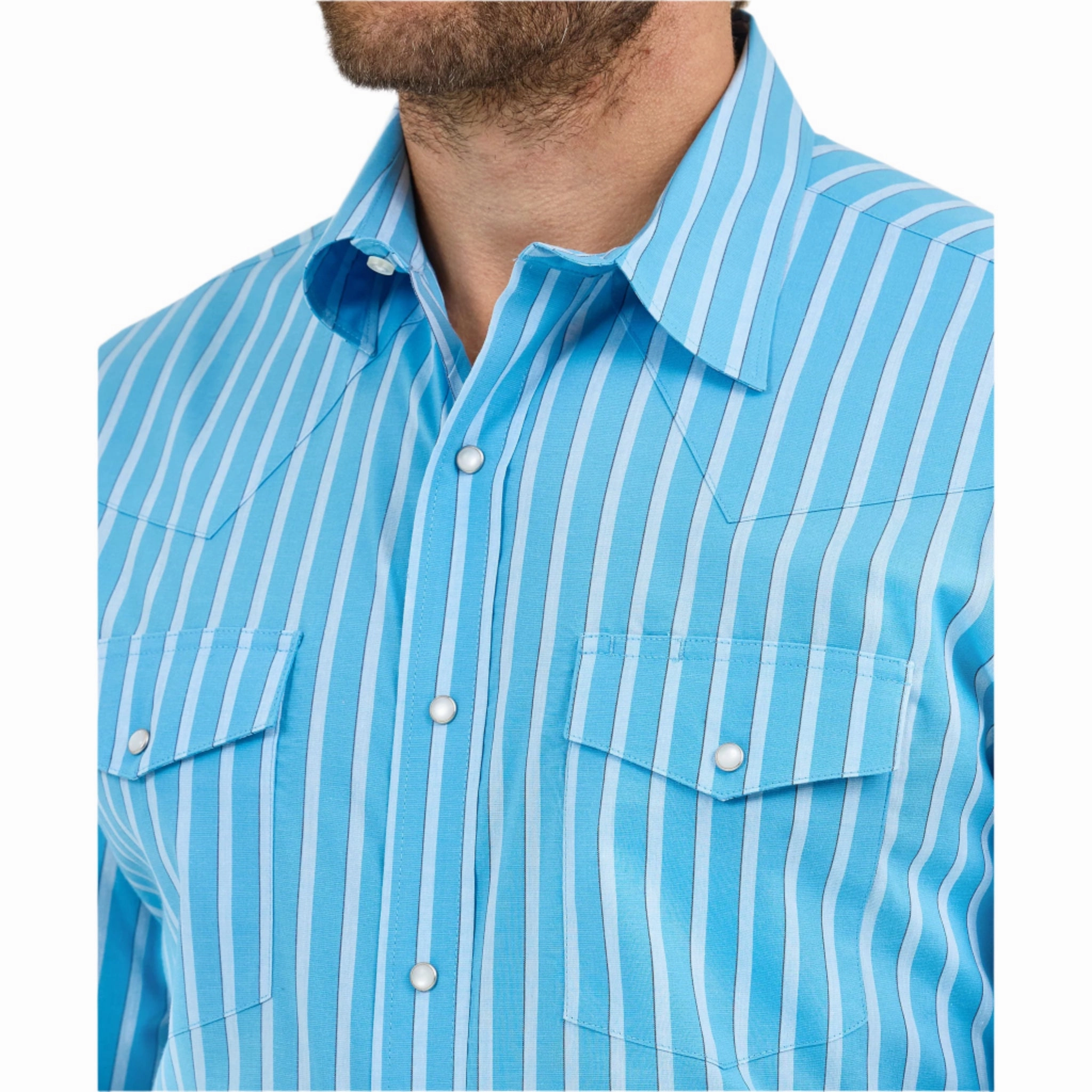 Tagless Design Low Profile Pocket Design Wrangler Men's Multi Blue Stripe Shirt
