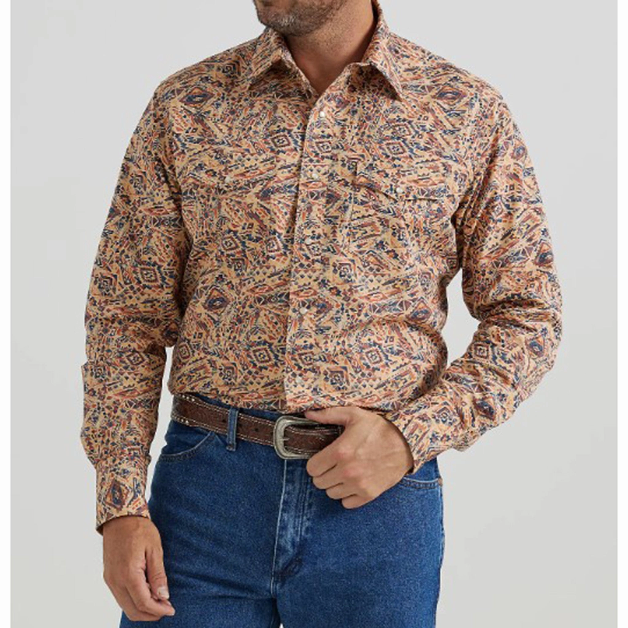 Wrangler Men's Multi Southwest Aztec Long Sleeve Patterned Texture